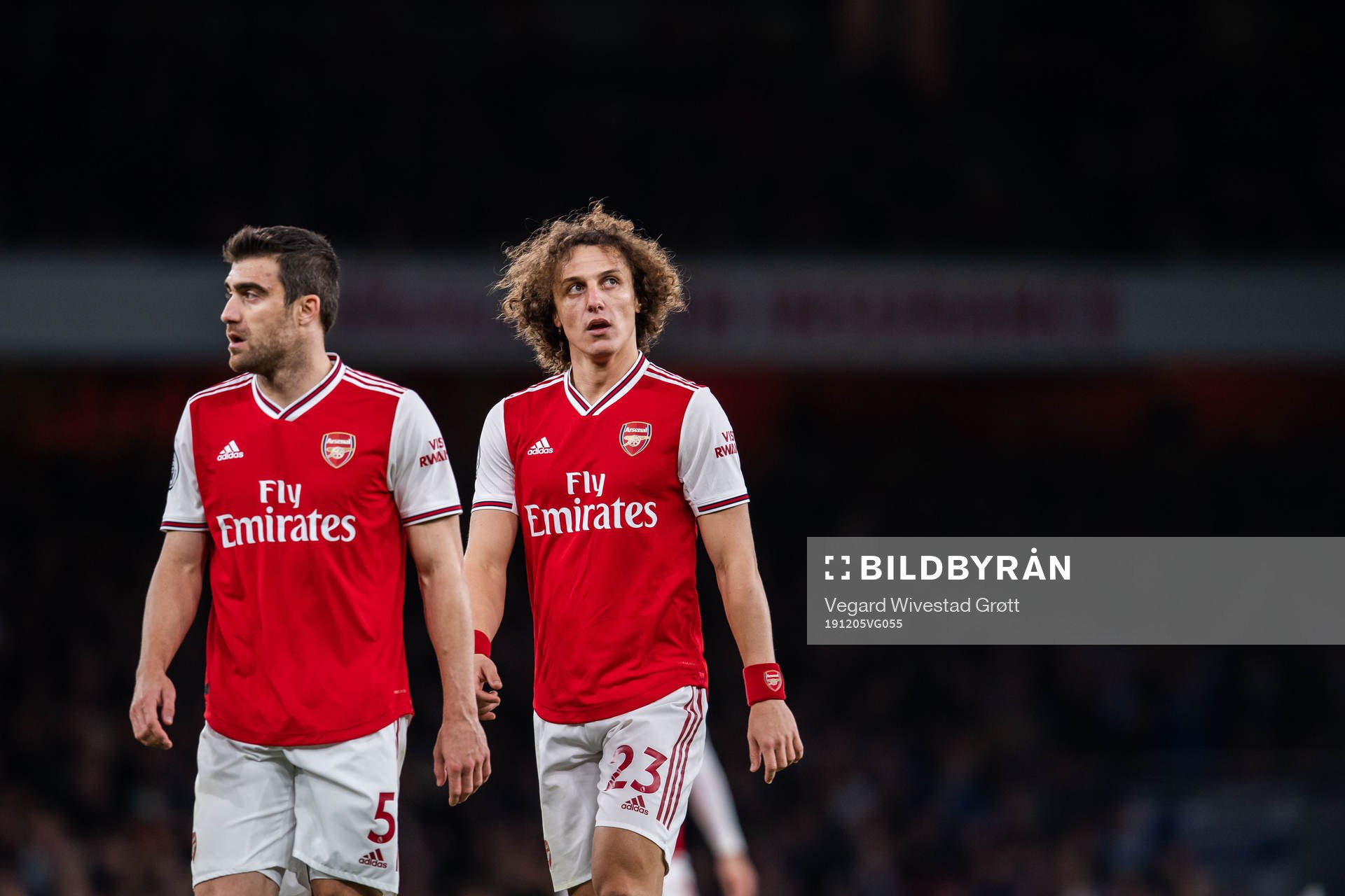 Sokratis and David Luiz of Arsenal