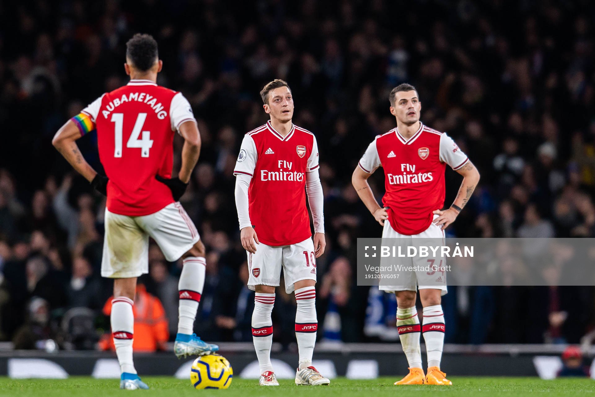 Mesut Özil and Granit Xhaka of Arsenal looks dejected
