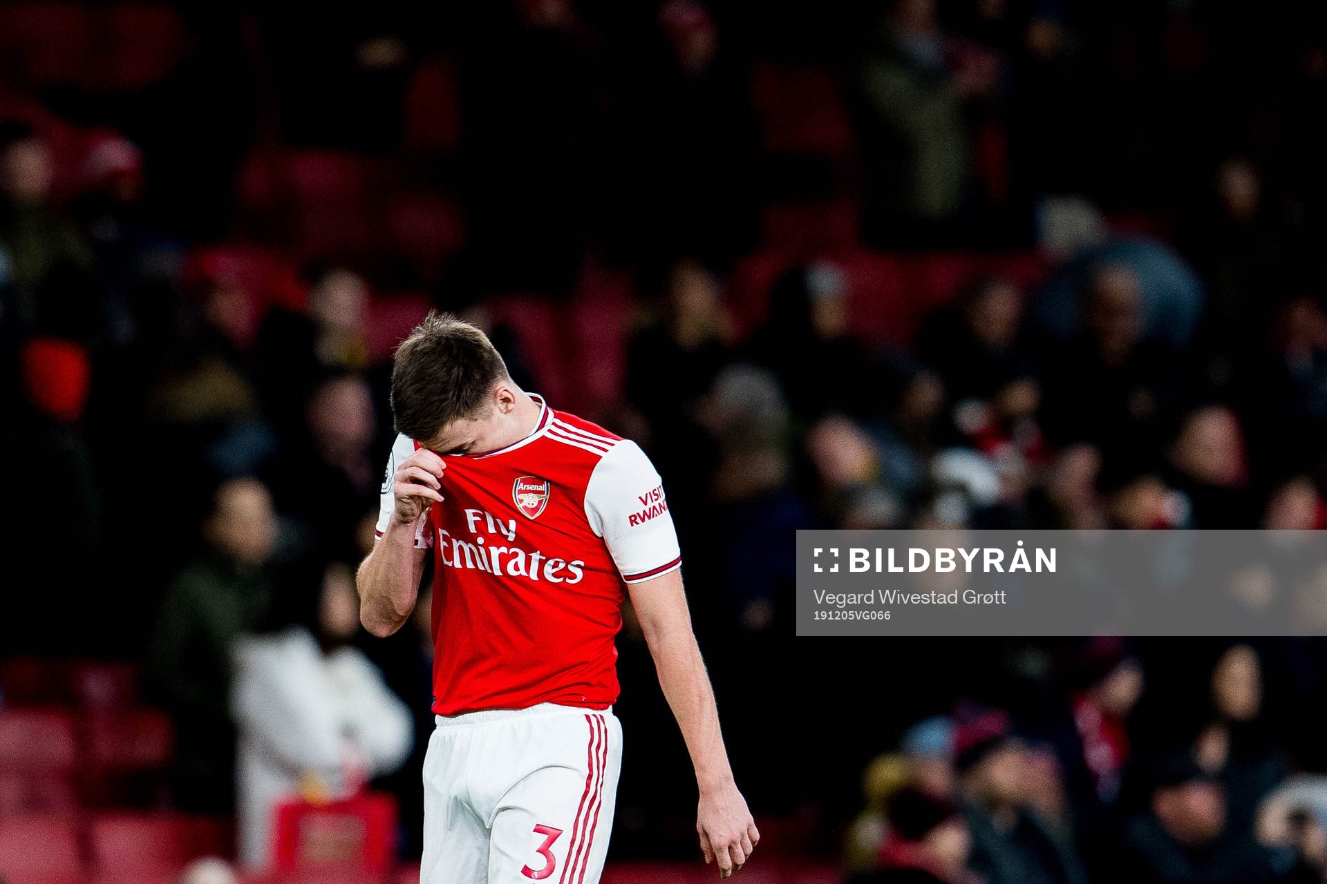 Kieran Tierney of Arsenal looks dejected