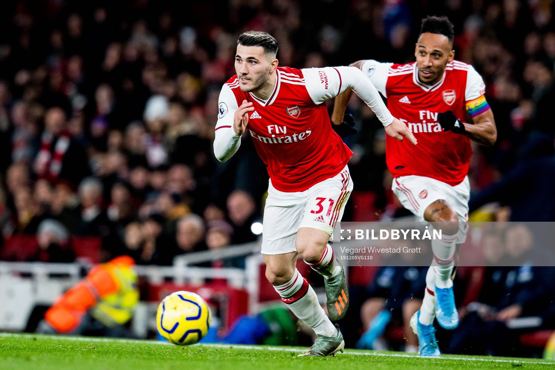 Sead Kolasinac and Pierre-Emerick Aubameyang of Arsenal
