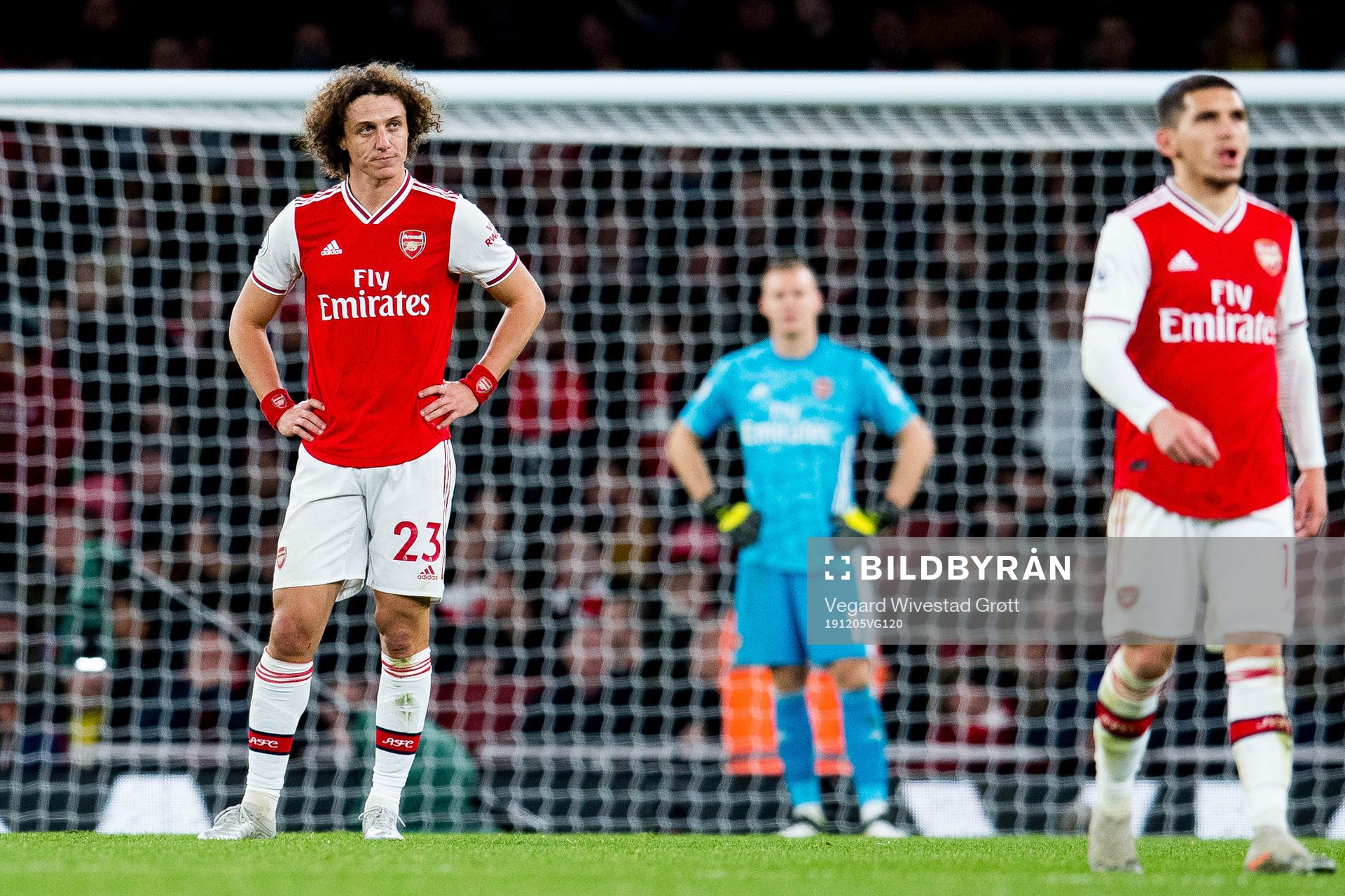 David Luiz of Arsenal looks dejected
