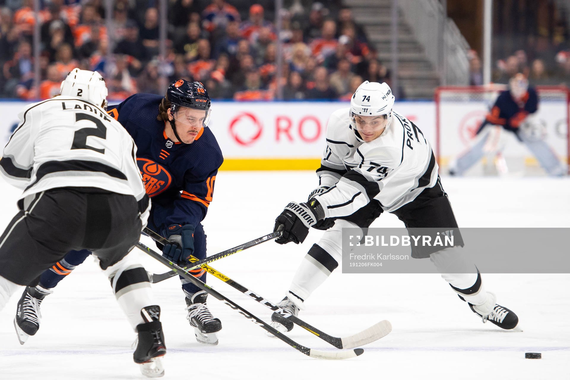 Joakim Nygard of the Edmonton Oilers and Nikolai Prokhorkin