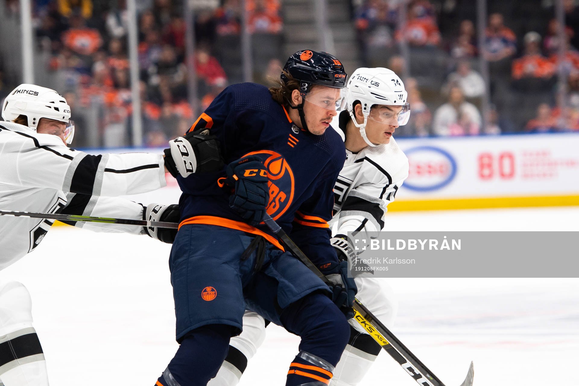 Joakim Nygard of the Edmonton Oilers and Nikolai Prokhorkin