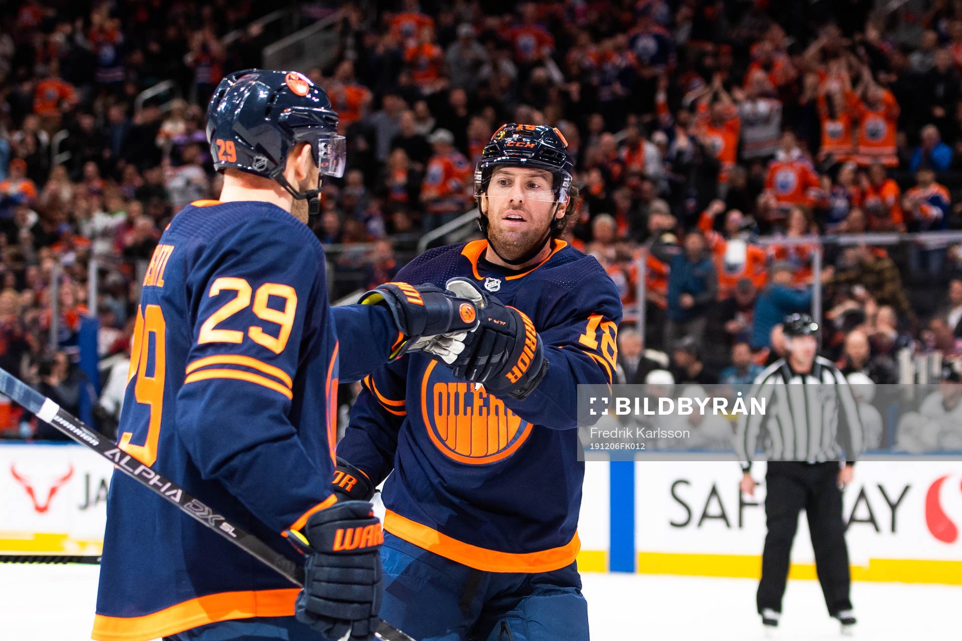 Leon Draisaitl and James Neal of the Edmonton Oilers