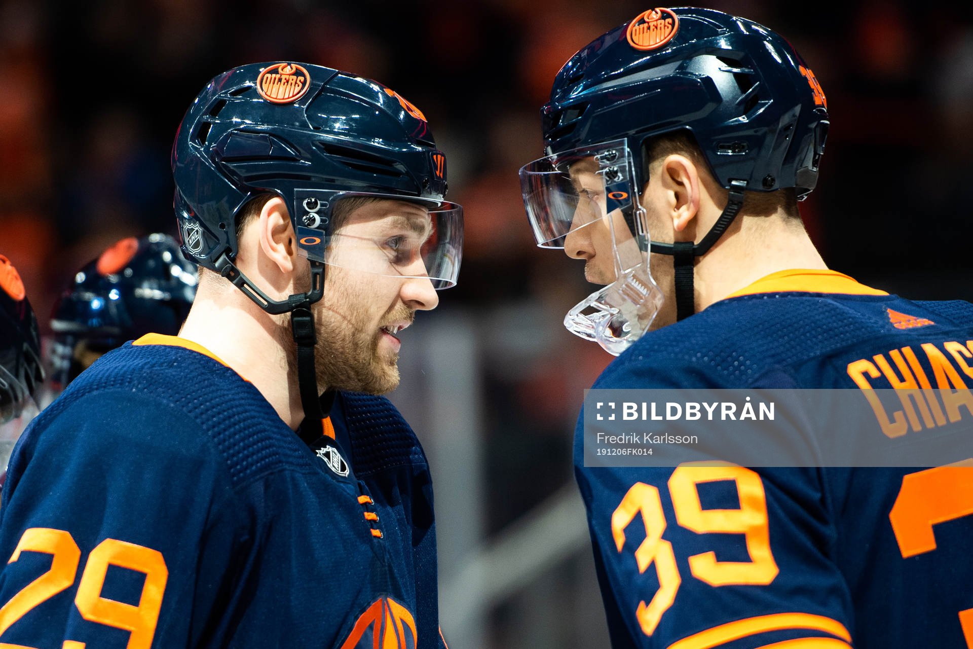 Leon Draisaitl and Alex Chiasson of the Edmonton Oilers