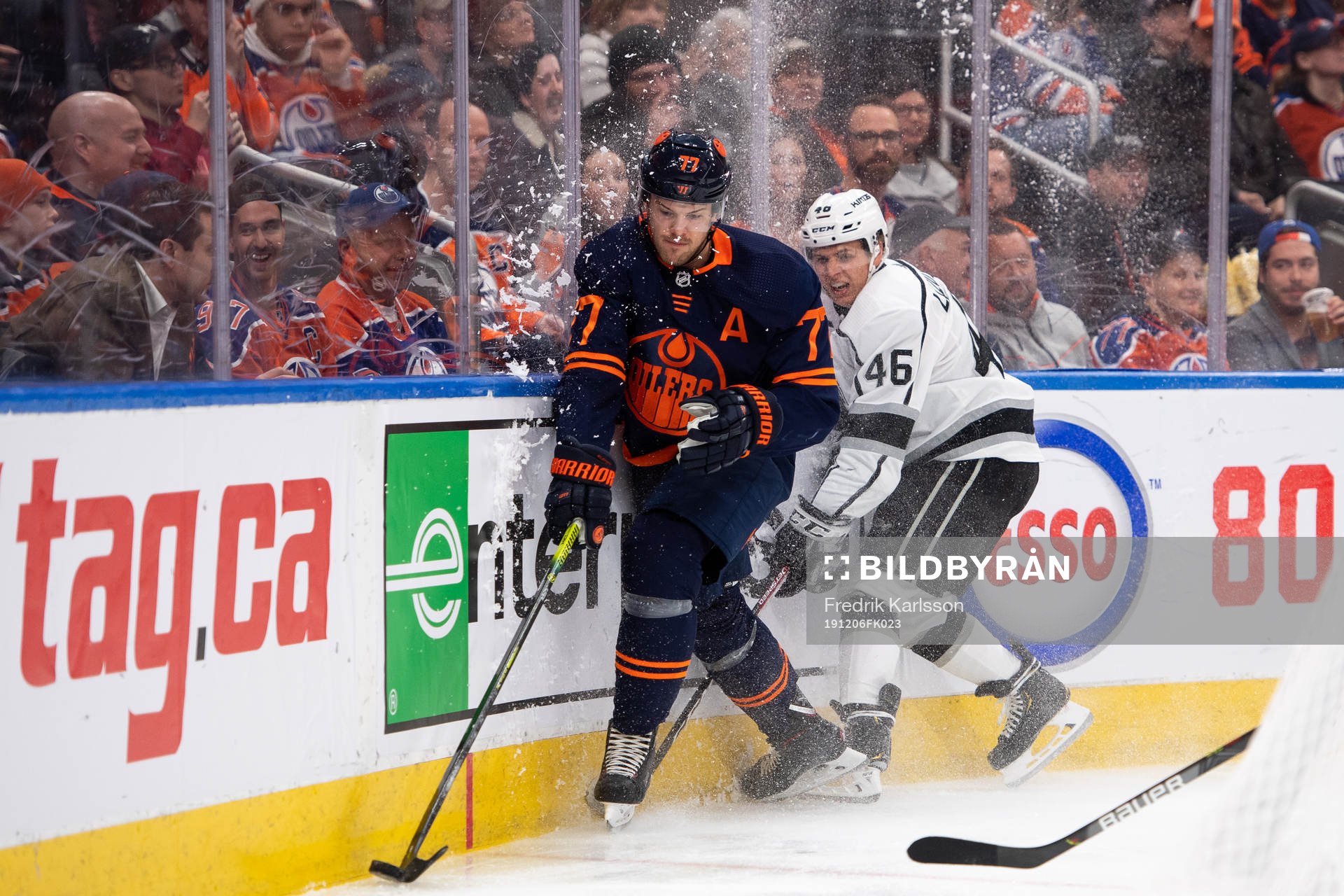 Oscar Klefbom of the Edmonton Oilers and Blake Lizotte of