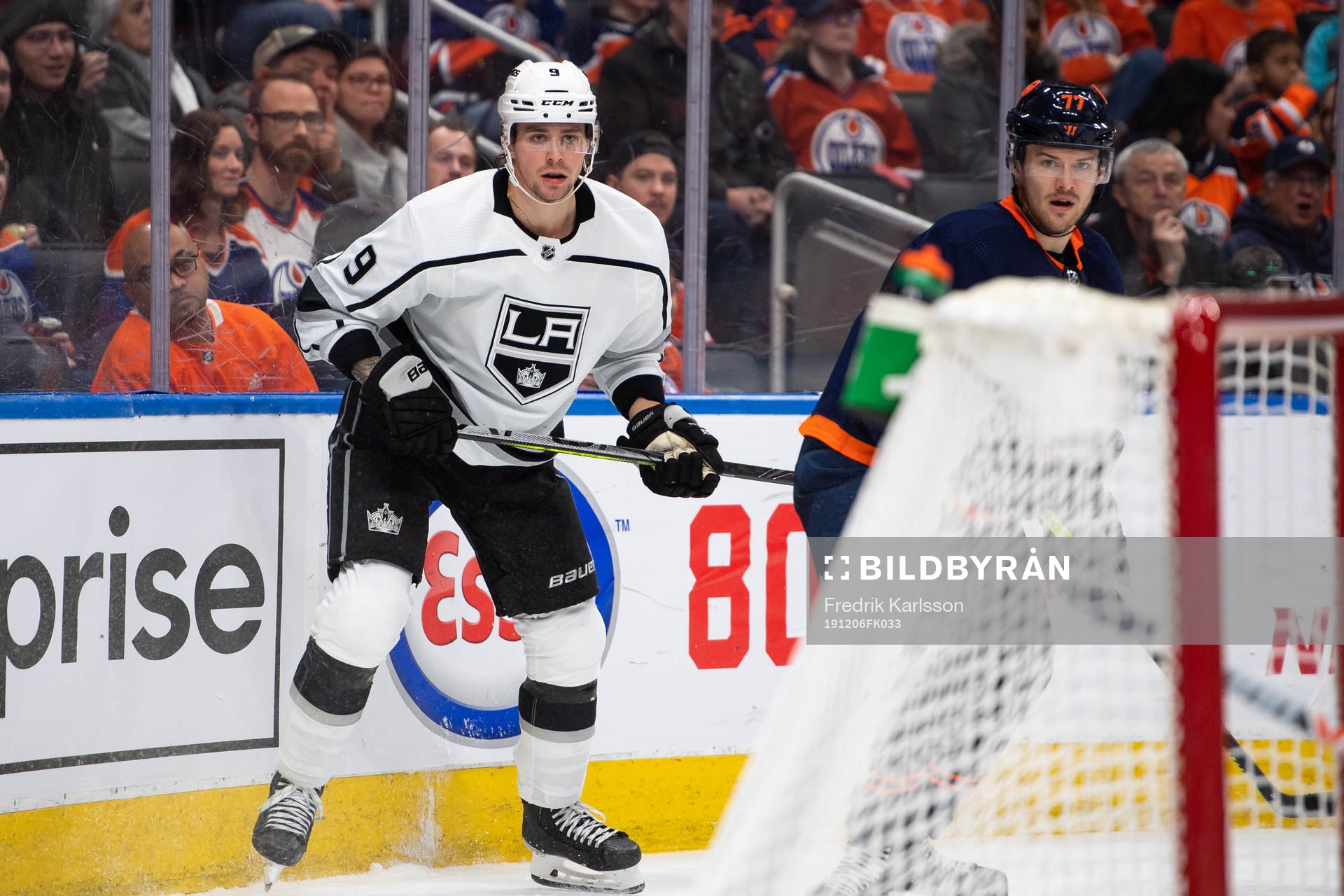 Adrian Kempe of the Los Angeles Kings and Oscar Klefbom of