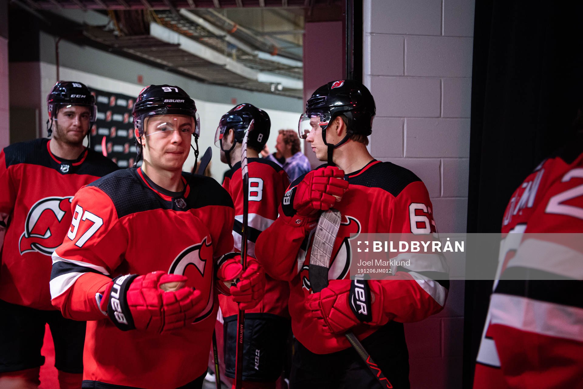 New Jersey Devils Nikita Gusev and Jesper Bratt