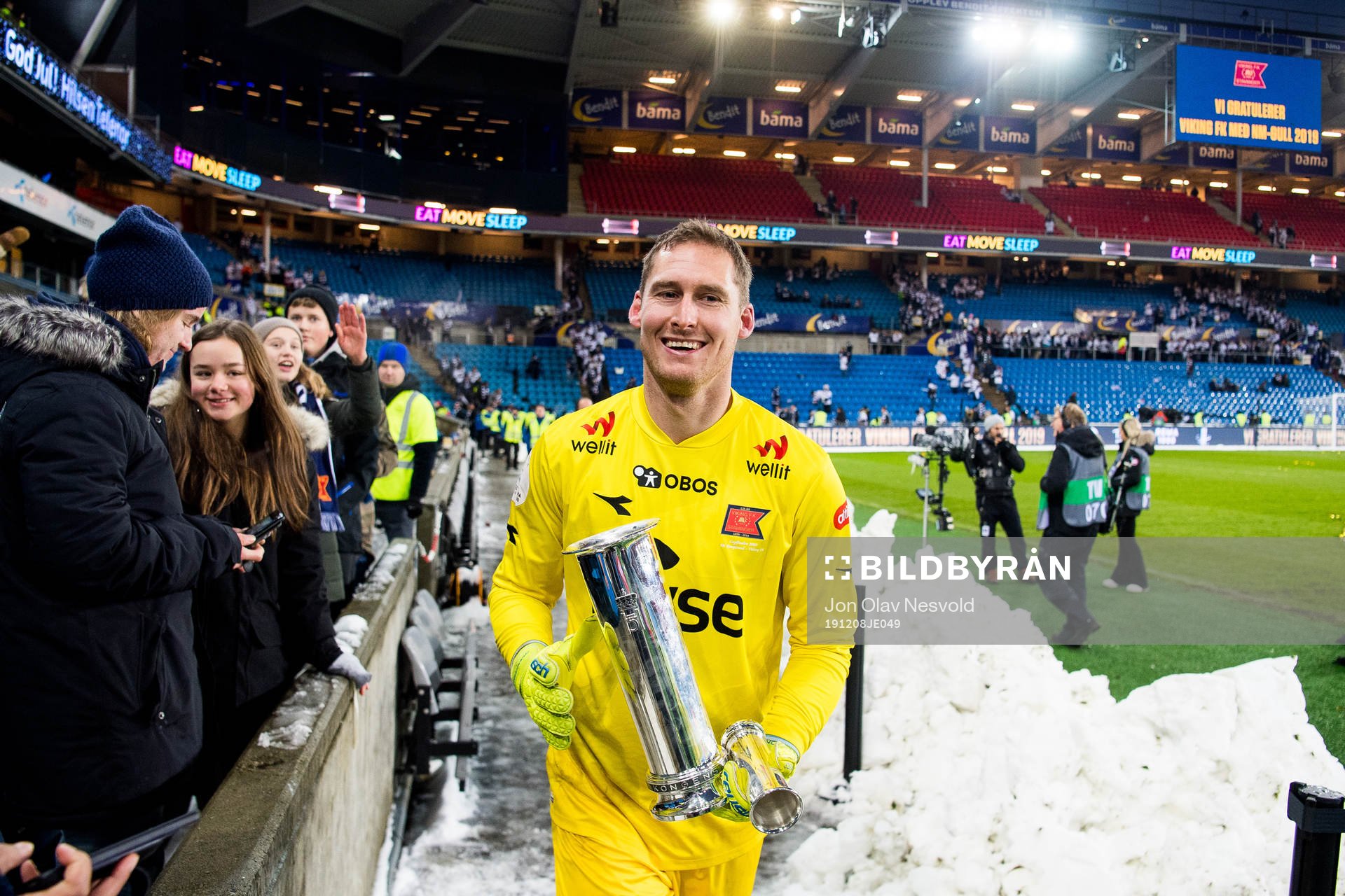 Goalkeeper Iven Austbø of Viking celebrates with the trophy