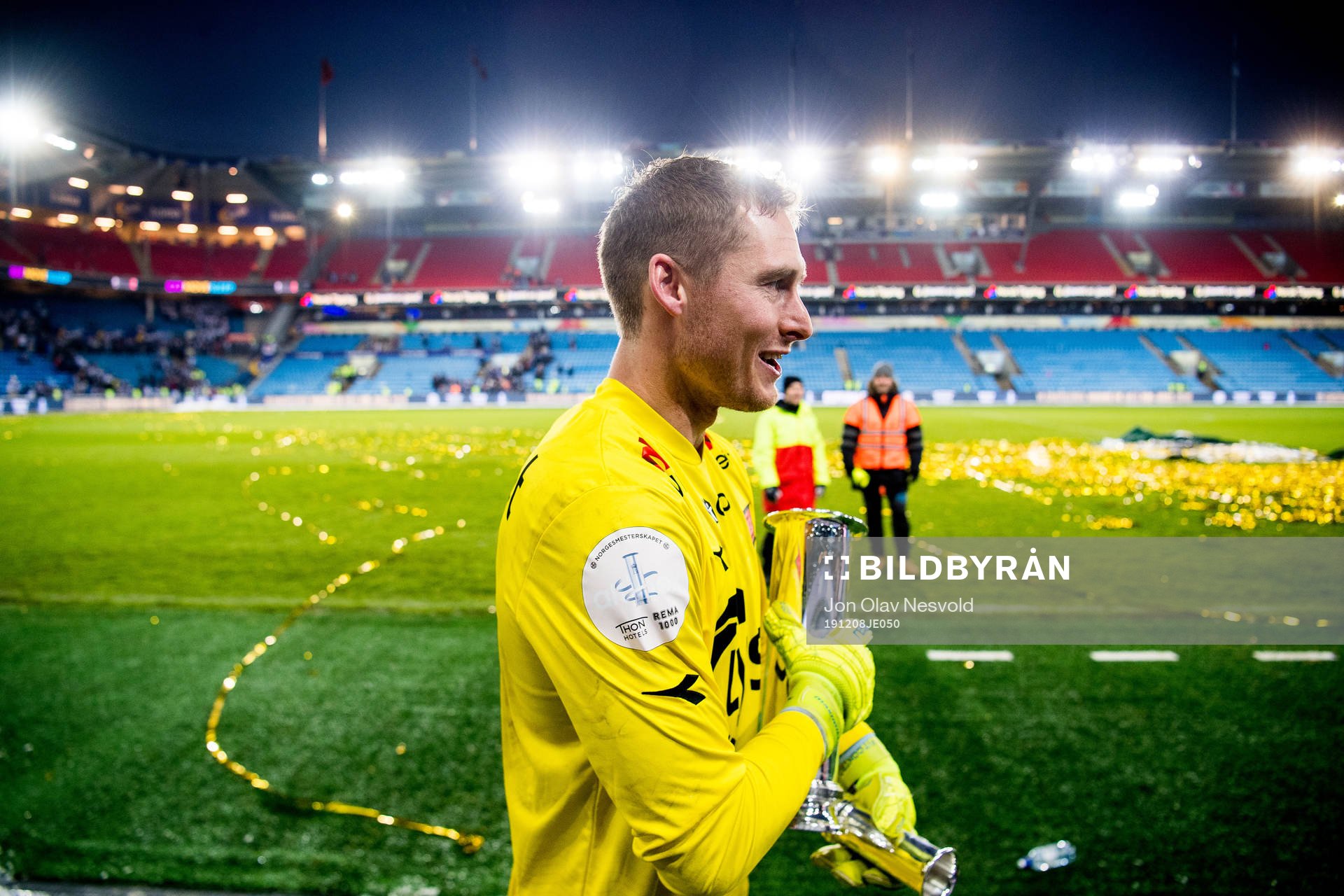 Goalkeeper Iven Austbø of Viking celebrates with the trophy