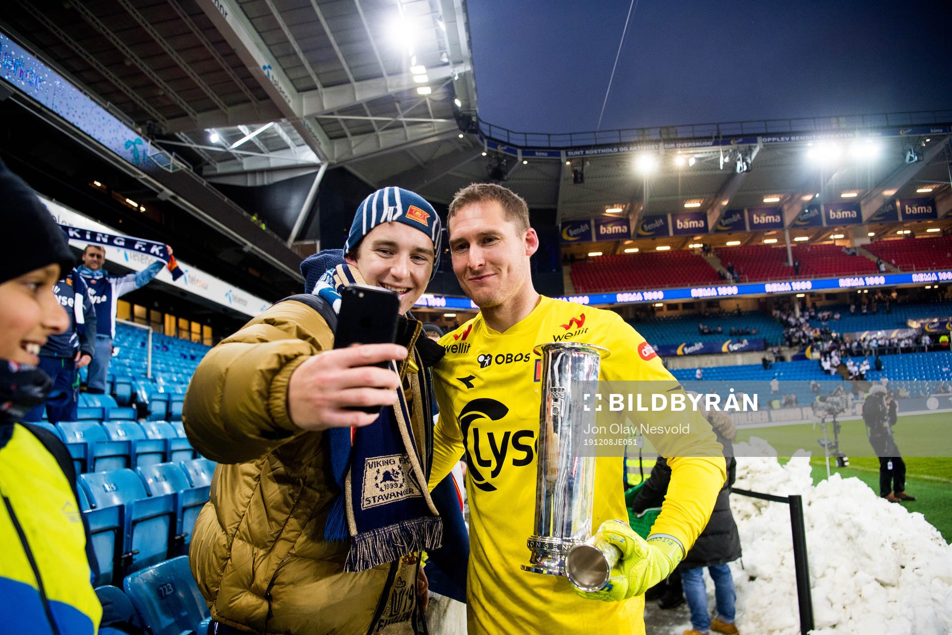 Goalkeeper Iven Austbø of Viking celebrates with the trophy