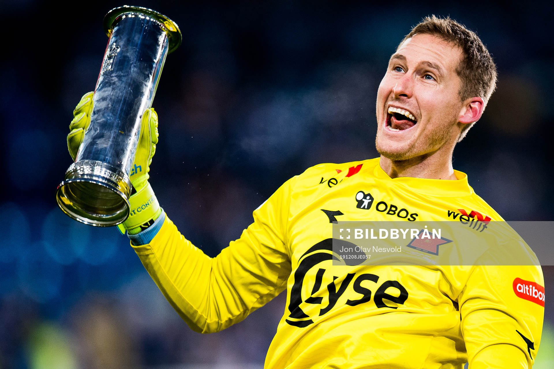 Goalkeeper Iven Austbø of Viking celebrates with the trophy