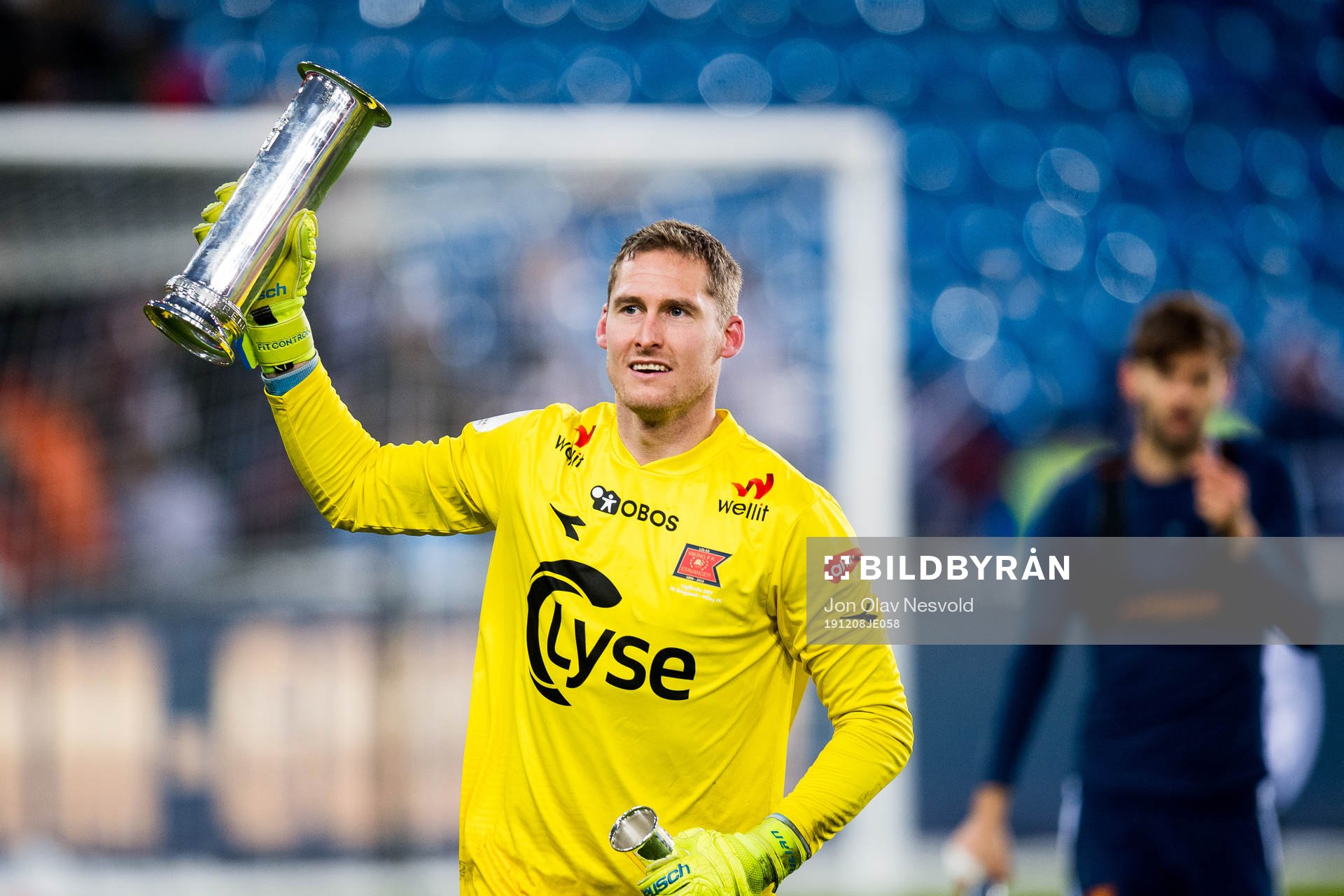 Goalkeeper Iven Austbø of Viking celebrates with the trophy