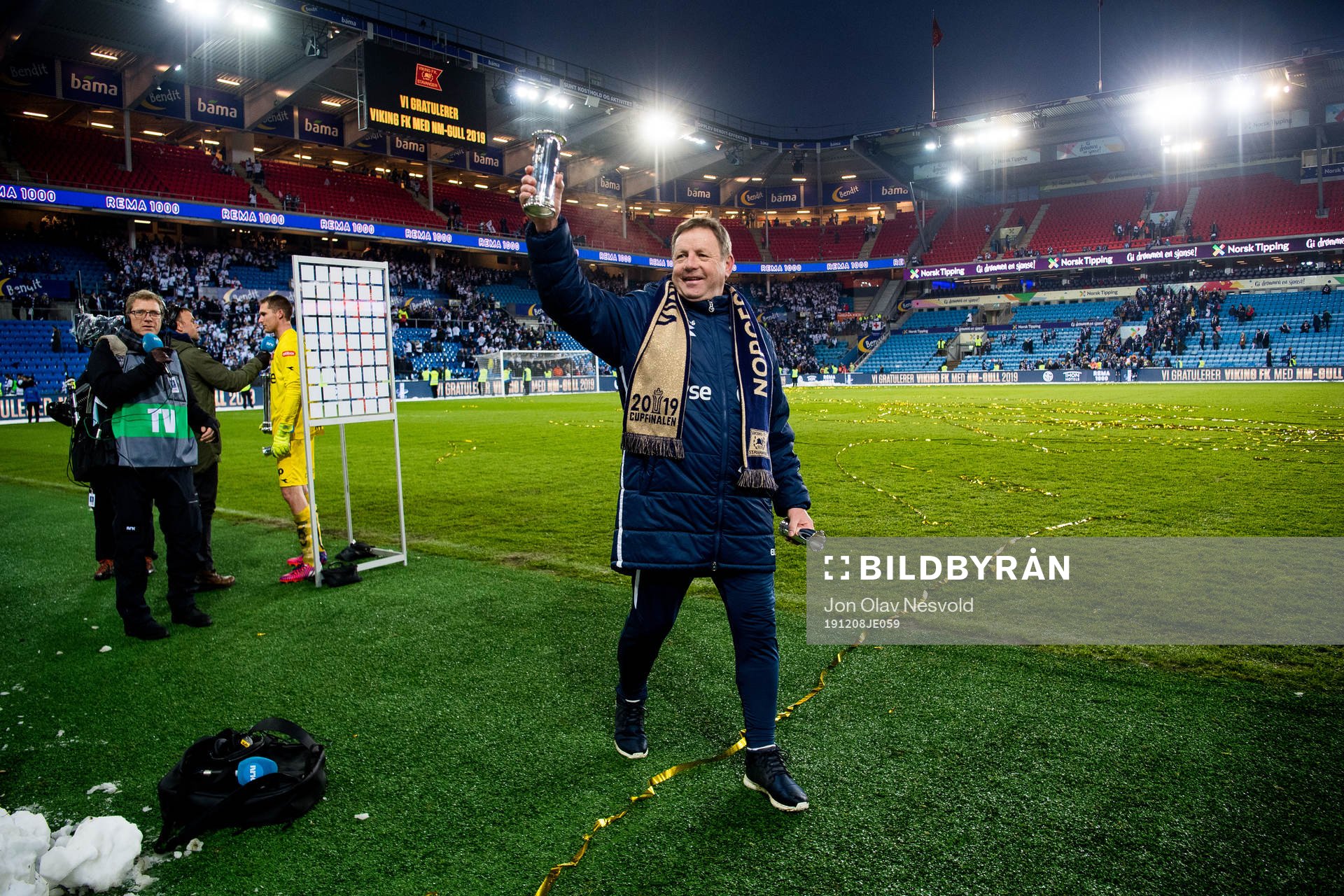 Bjarne Berntsen, head coach of Viking, celebrates with the