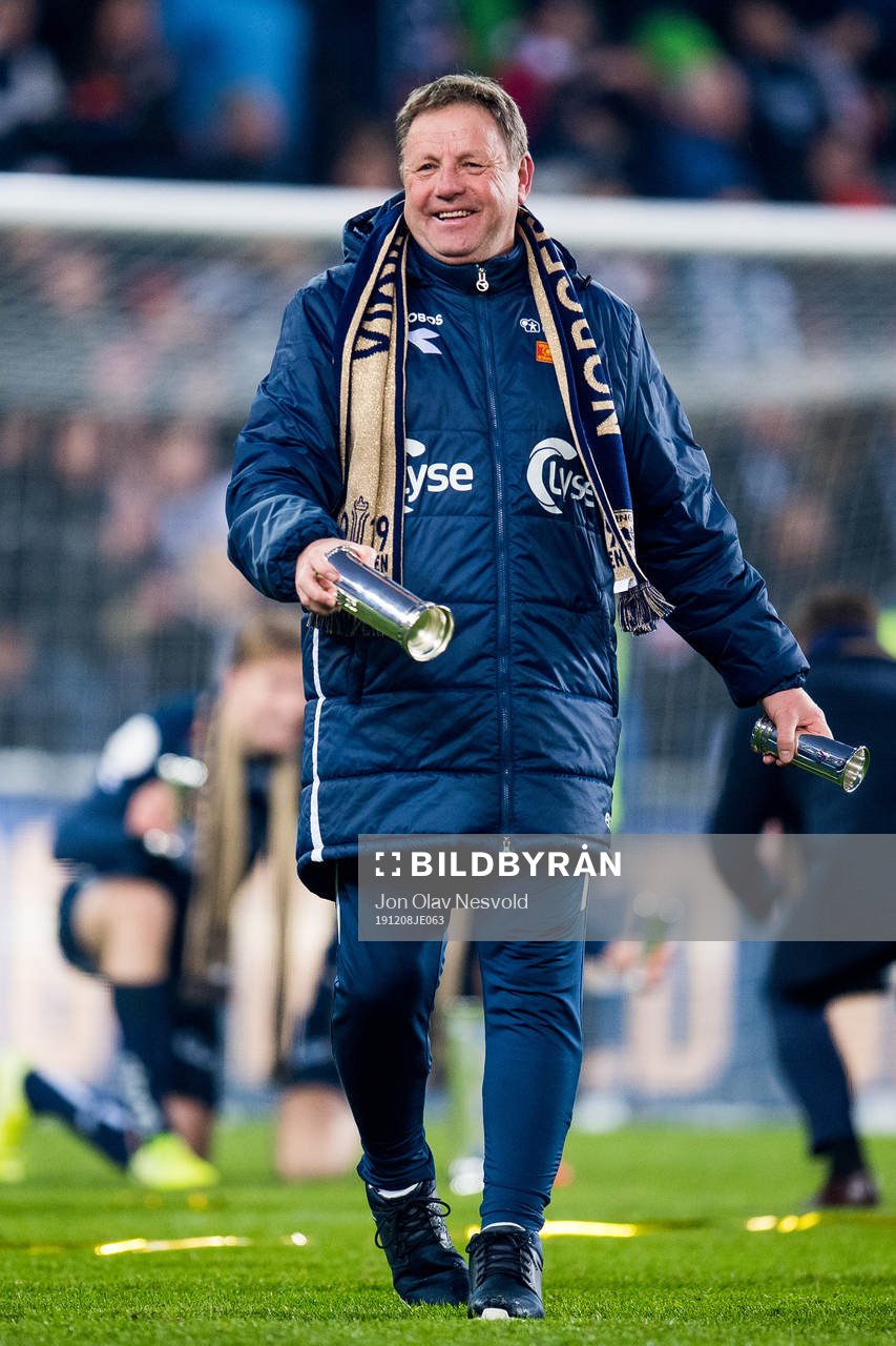 Bjarne Berntsen, head coach of Viking, celebrates with the