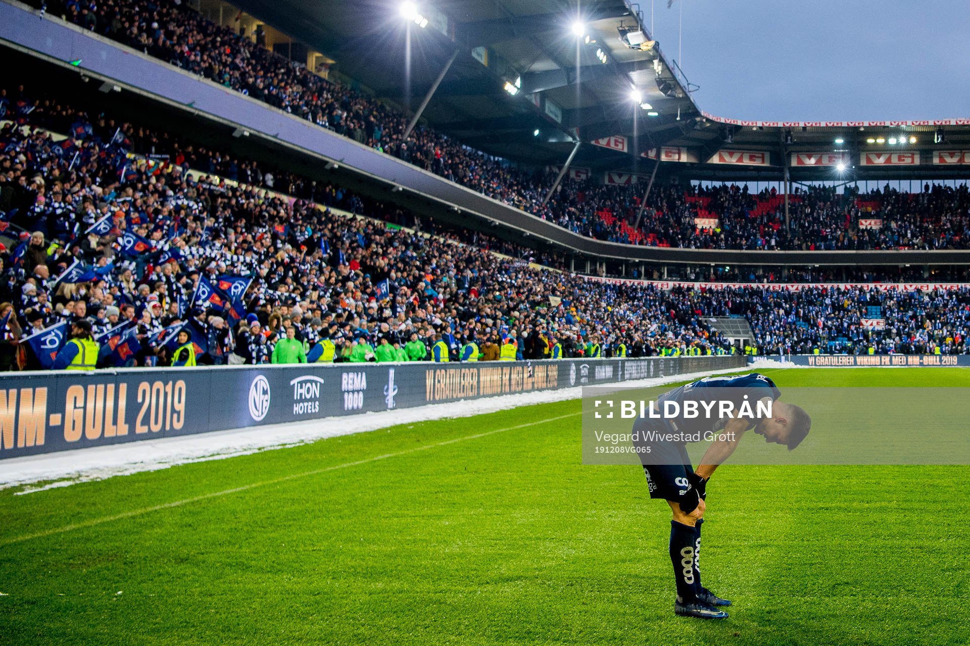 Ylldren Ibrahimaj of Viking celebrates after the cup final between Haugesund and Viking on December 8, 2019 in Oslo.