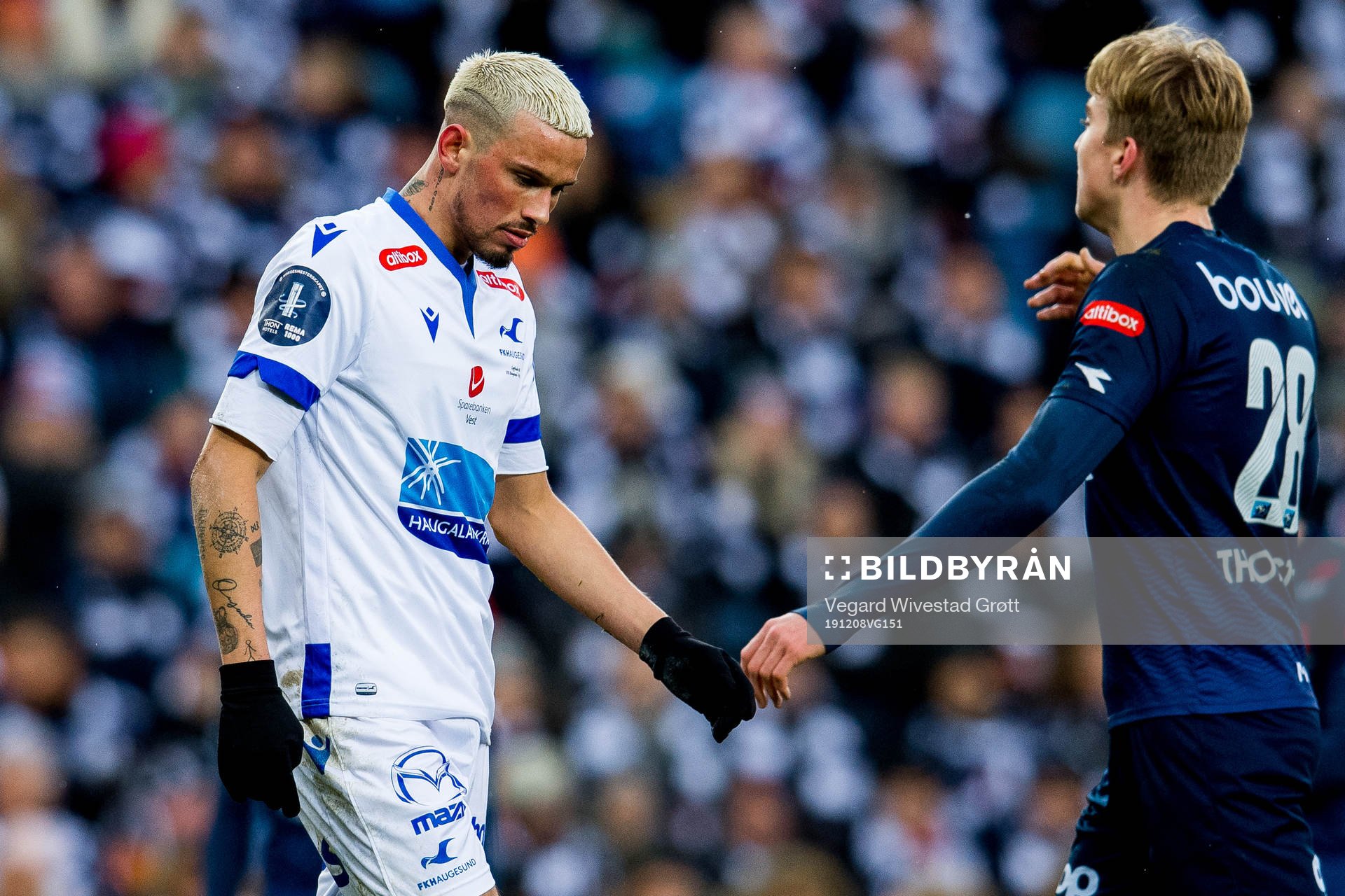 Kristoffer Velde of Haugesund and Kristian Thorstvedt of