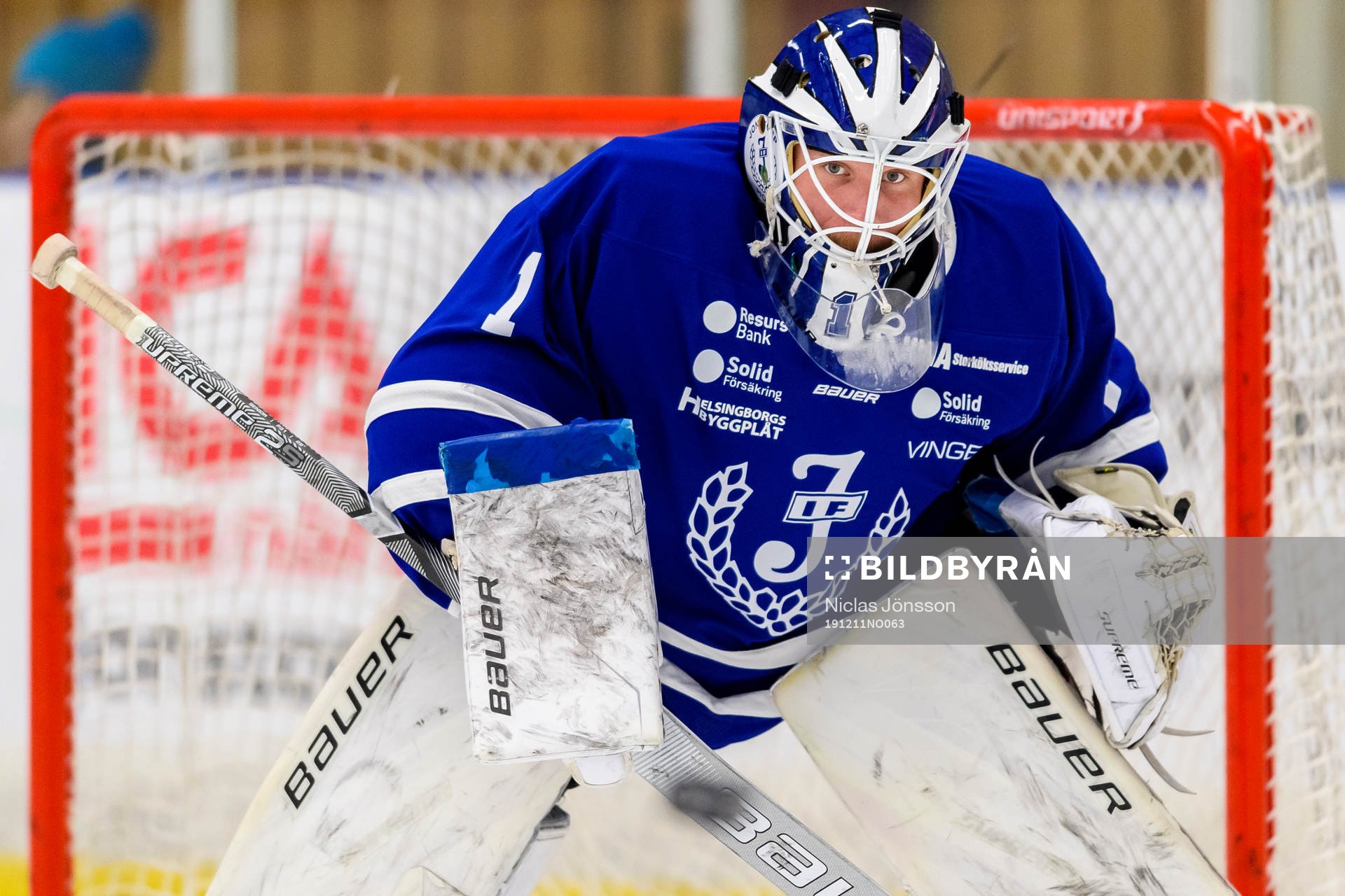 Jonstorps målvakt  Jack Åstedt innnan ishockeymatchen i