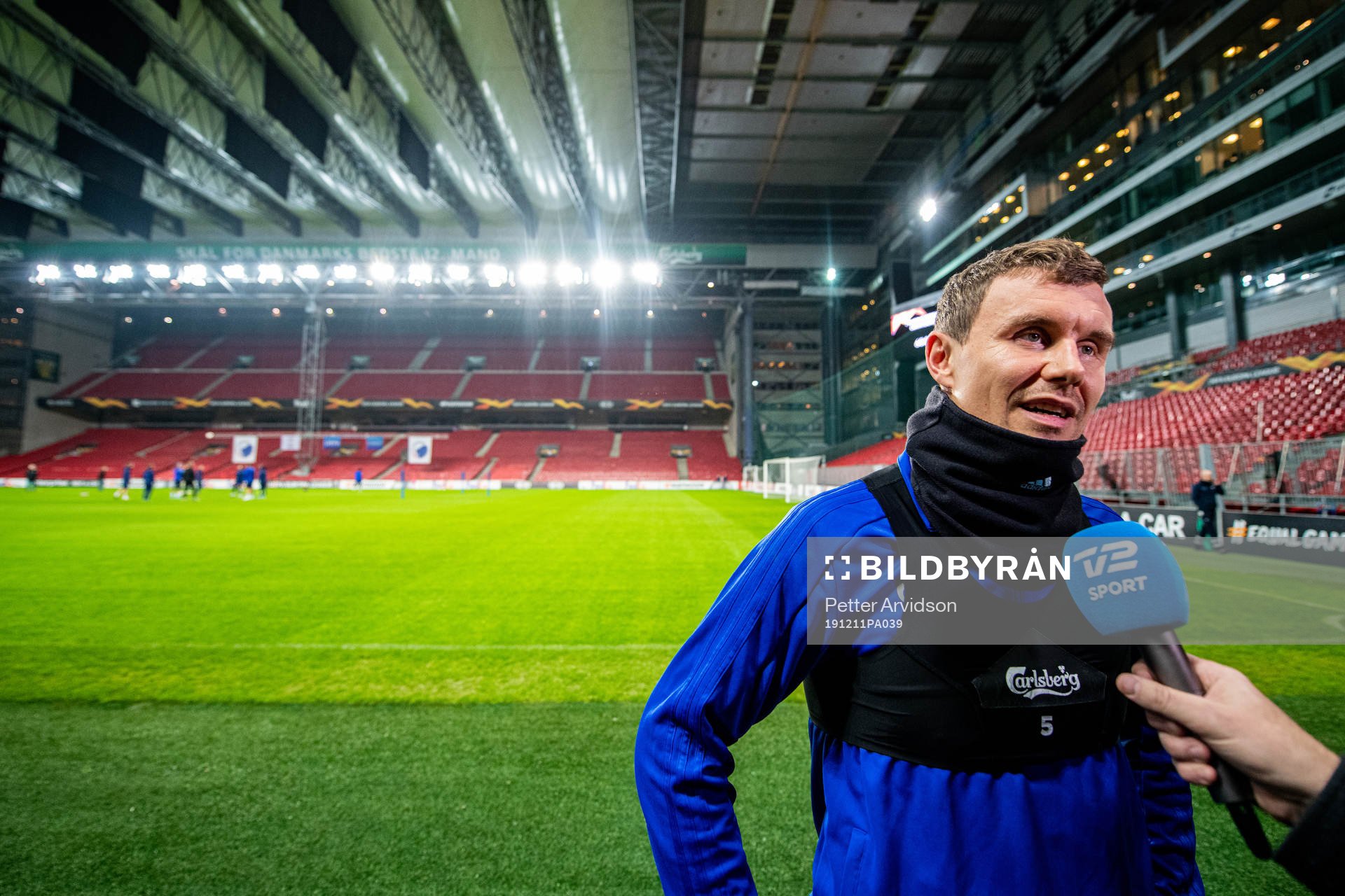 Andreas Bjelland of FC Köpenhamn talk with media