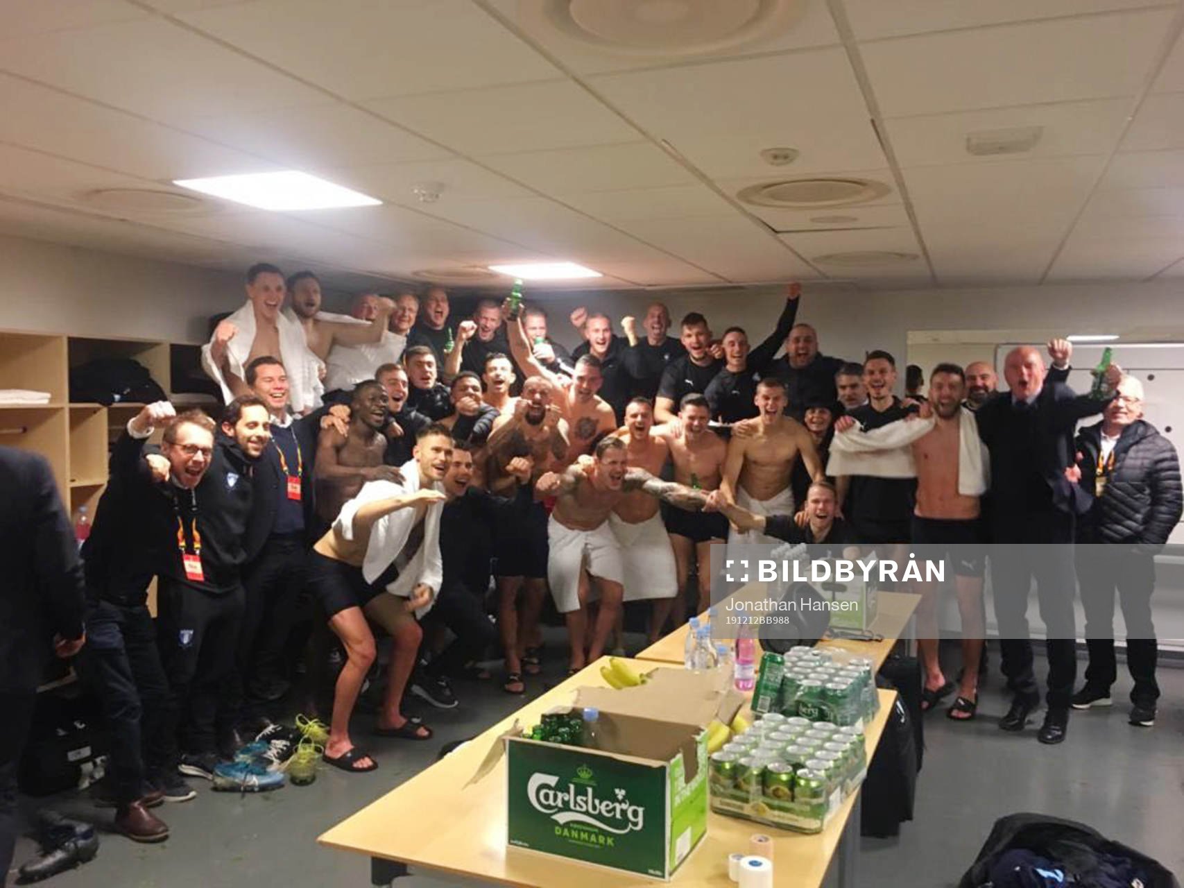 In this handout picture from Malmö FF the players of