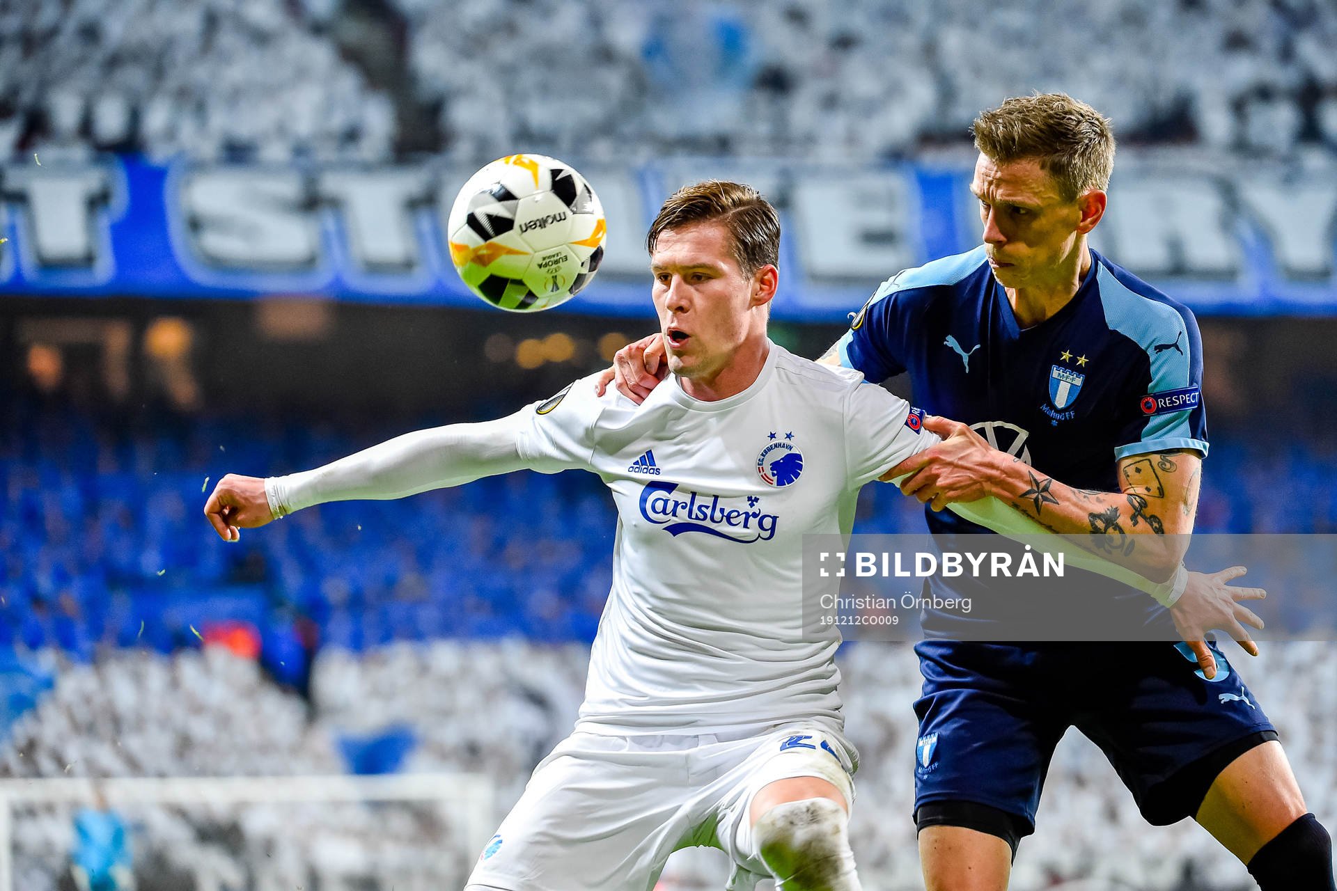  Robert Mudrazija of FC Köpenhamn and Sören Rieks of Malmö FF  during the Europa league match between FC Köpenhamn and Malmö FF on December 12, 2019 in Copenhagen.
