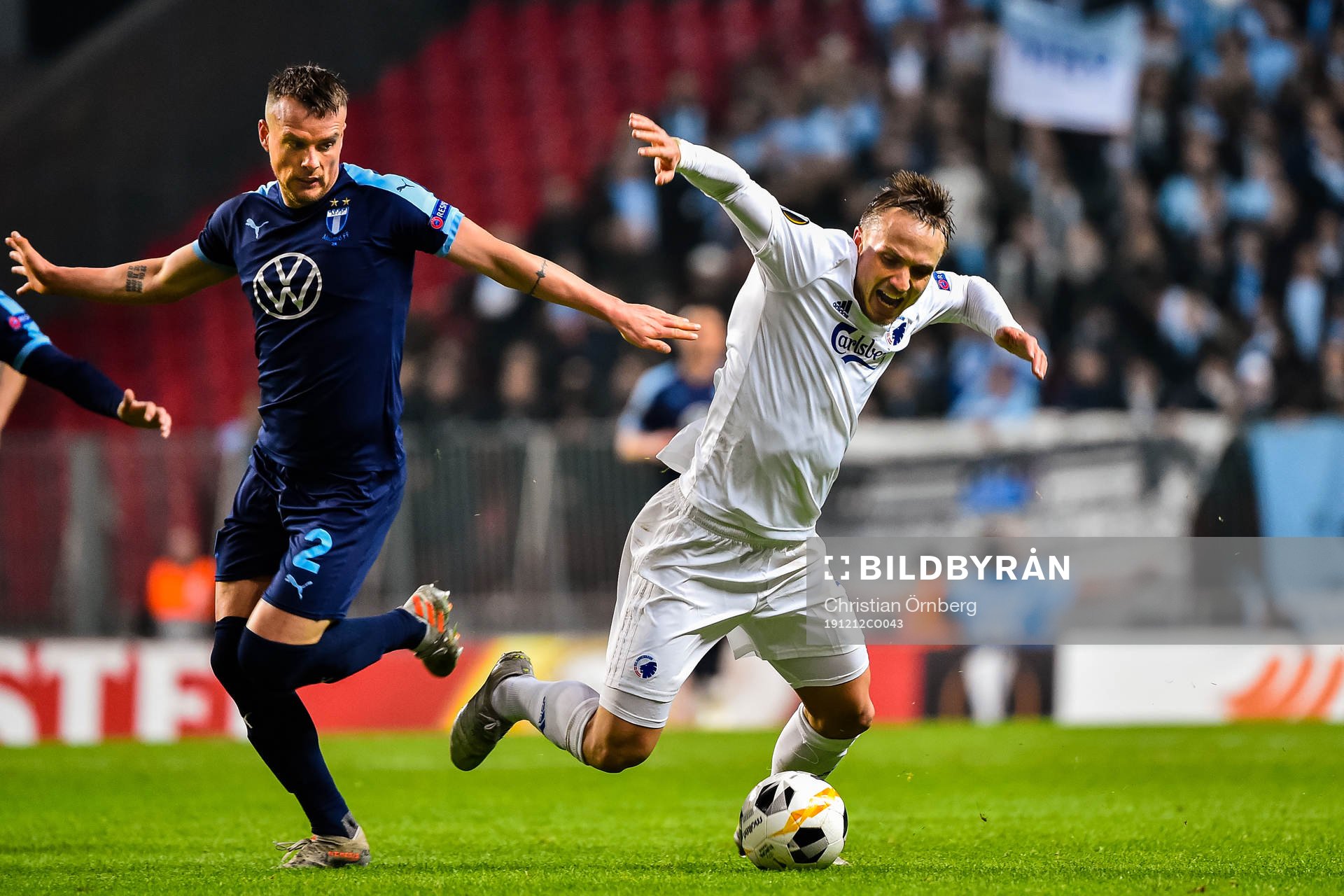 Pierre Bengtsson of FC Köpenhamn and Eric Larsson of