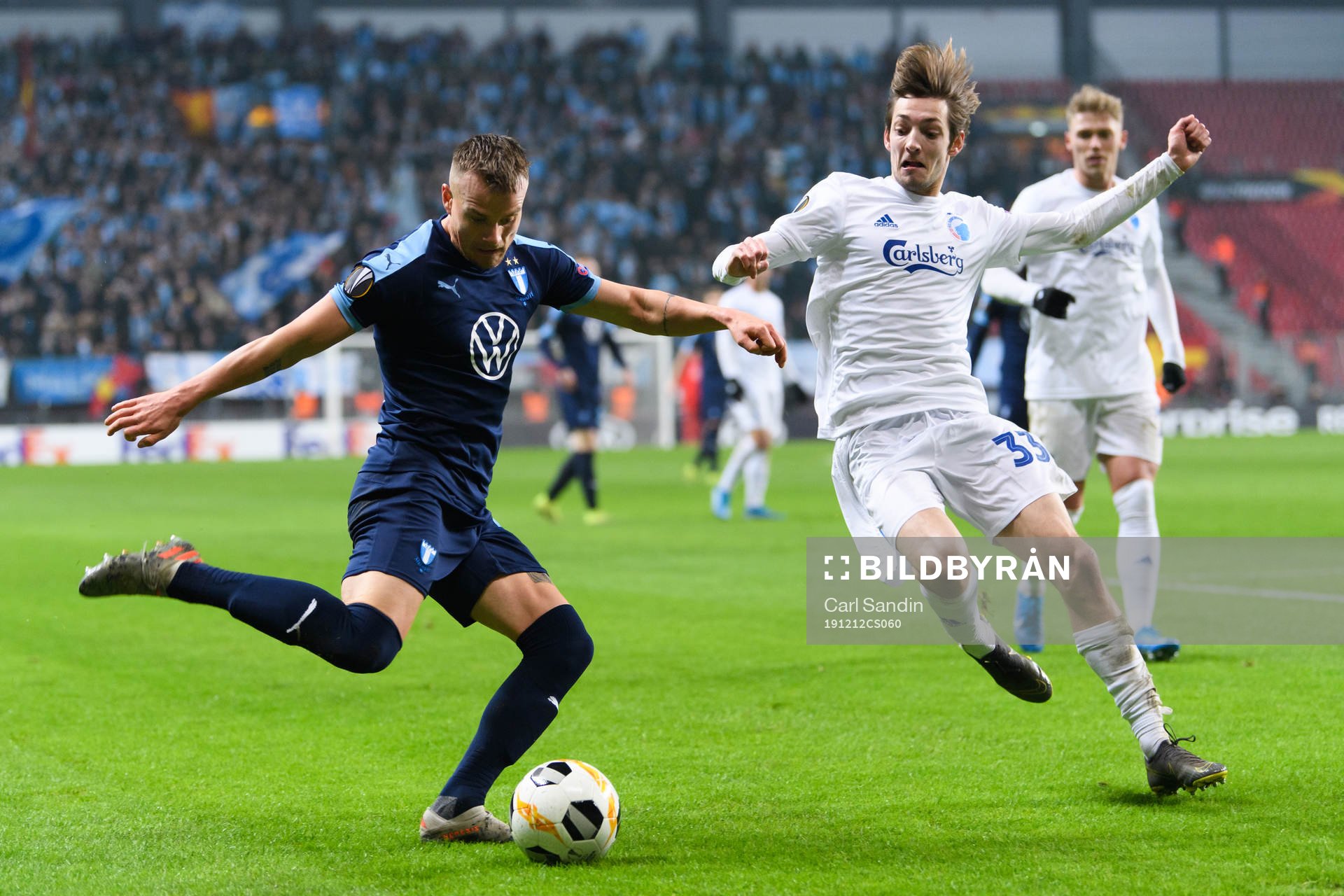 Eric Larsson of Malmö FF and Rasmus Falk of FC Köpenhamn