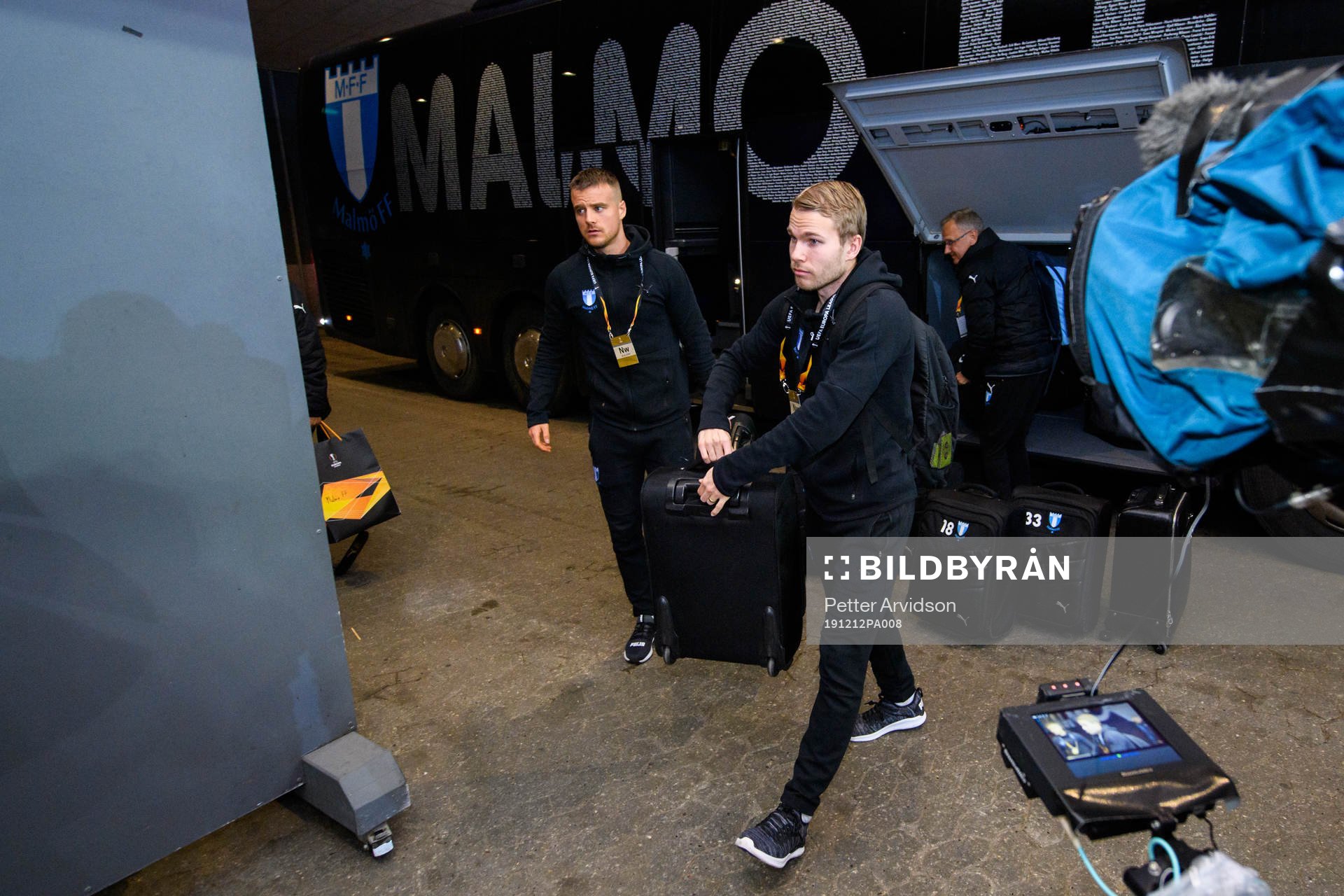 Eric Larsson and Oscar Lewicki of Malmö FF arrives prior