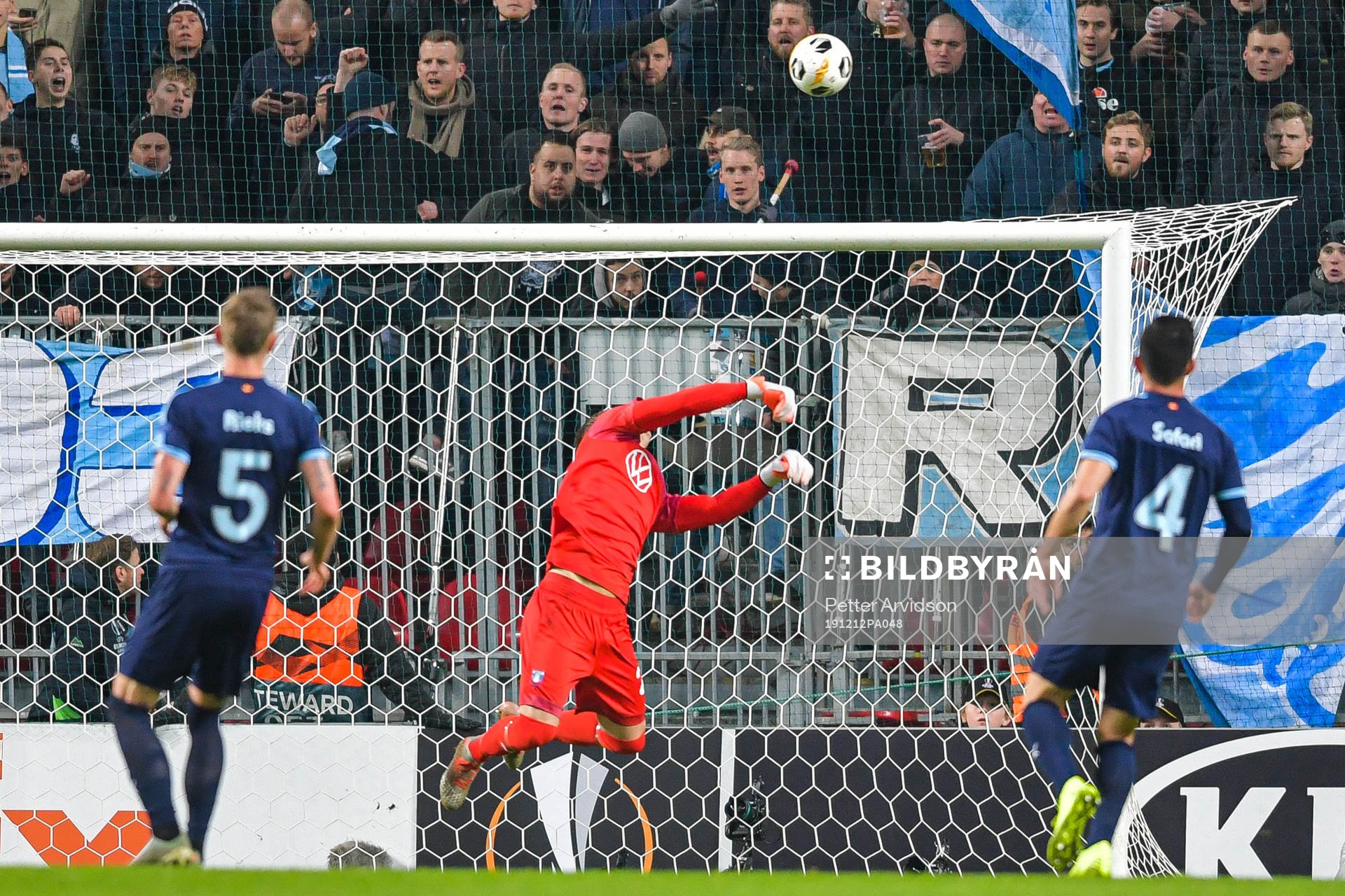 Goalkeeper Johan Dahlin of Malmö FF with a save