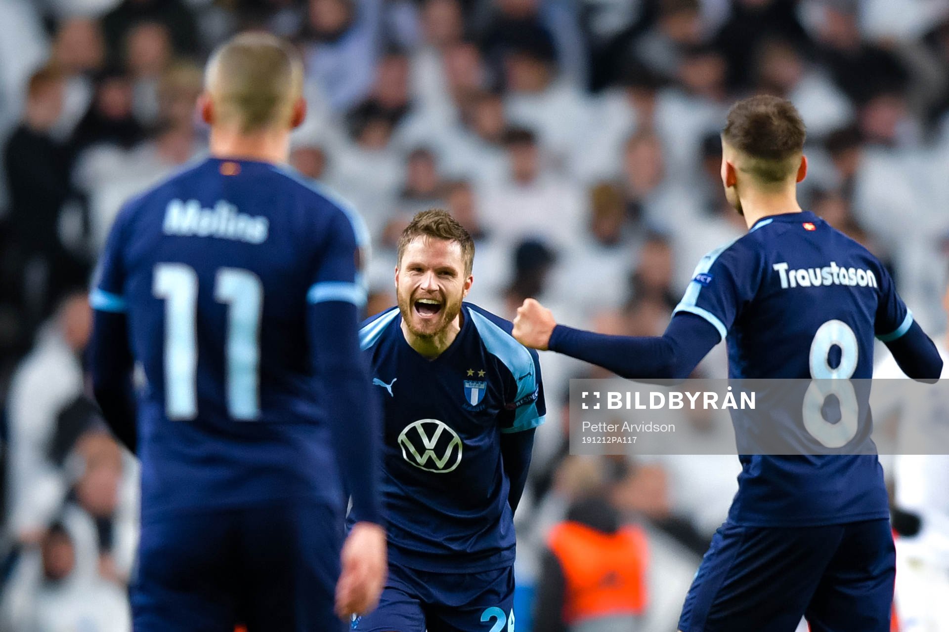 Lasse Nielsen of Malmö FF celebrates with Guillermo Molins