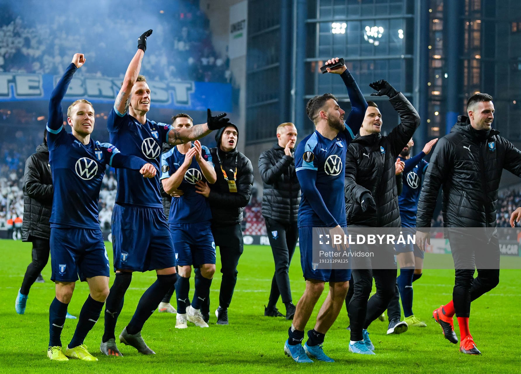 Oscar Lewicki , Sören Rieks and Erdal Rakip of Malmö FF