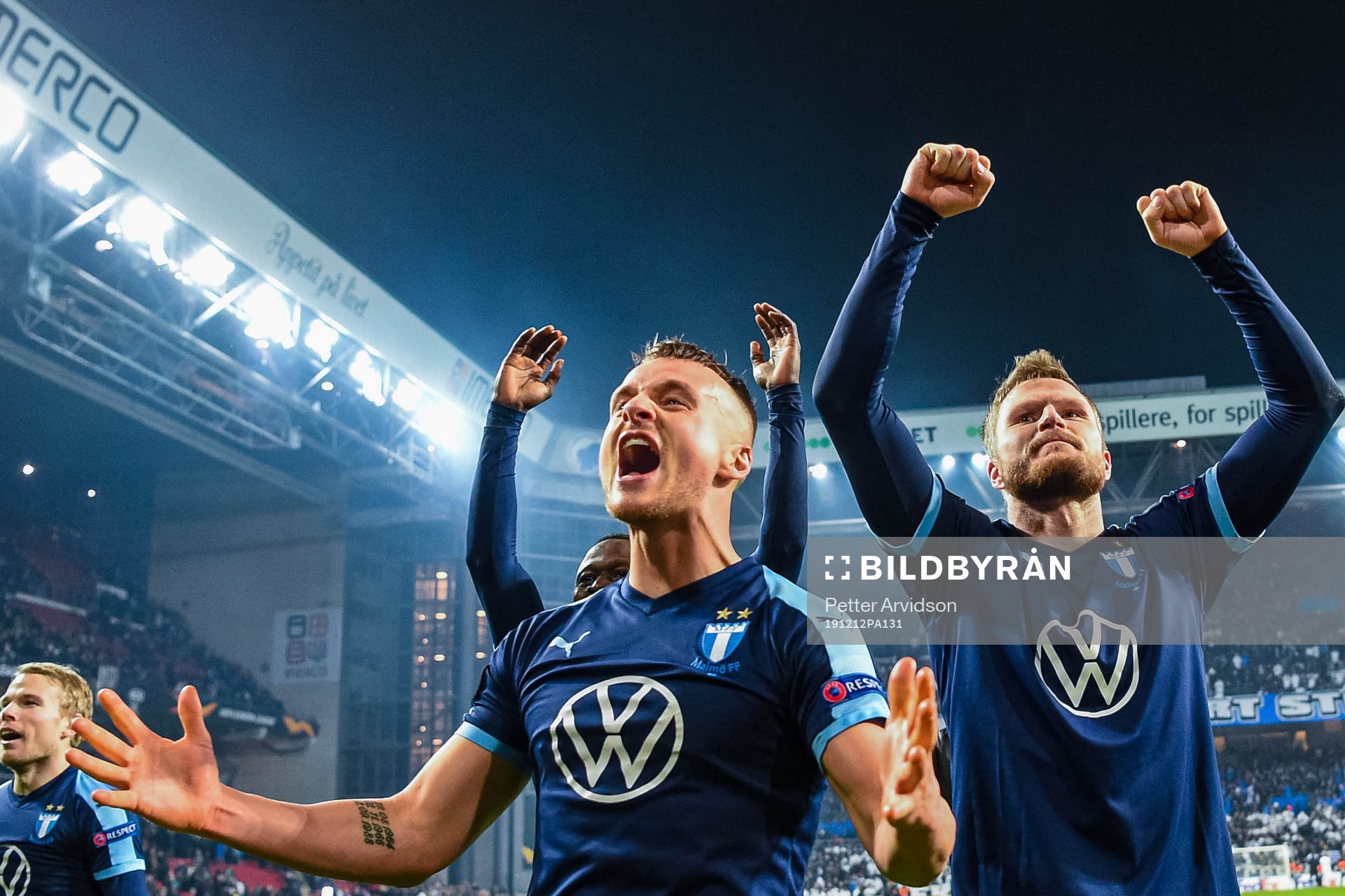 Eric Larsson and Lasse Nielsen of Malmö FF celebrate
