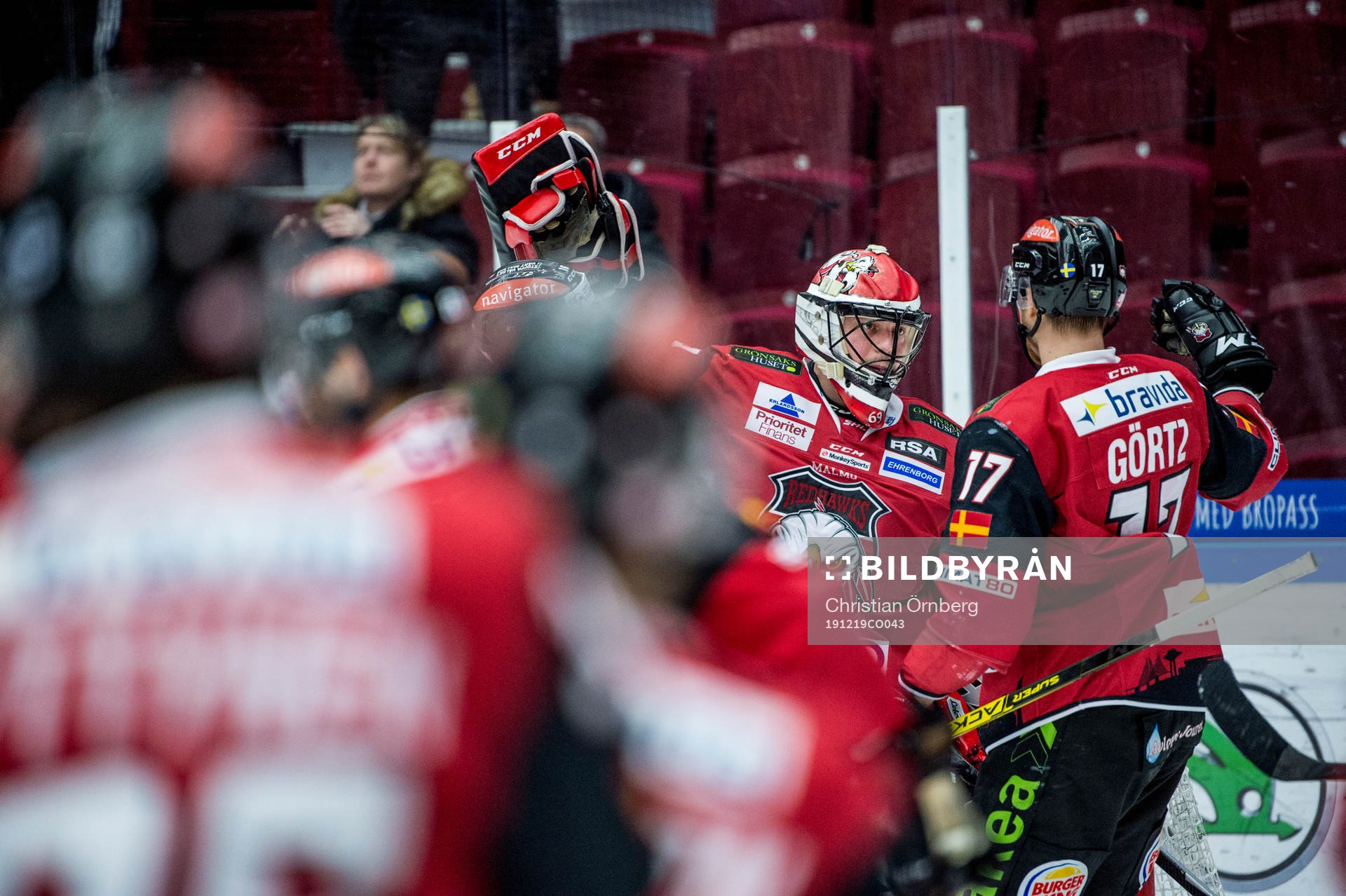 Malmö Redhawks målvakt Oscar Alsenfelt och Max Görtz