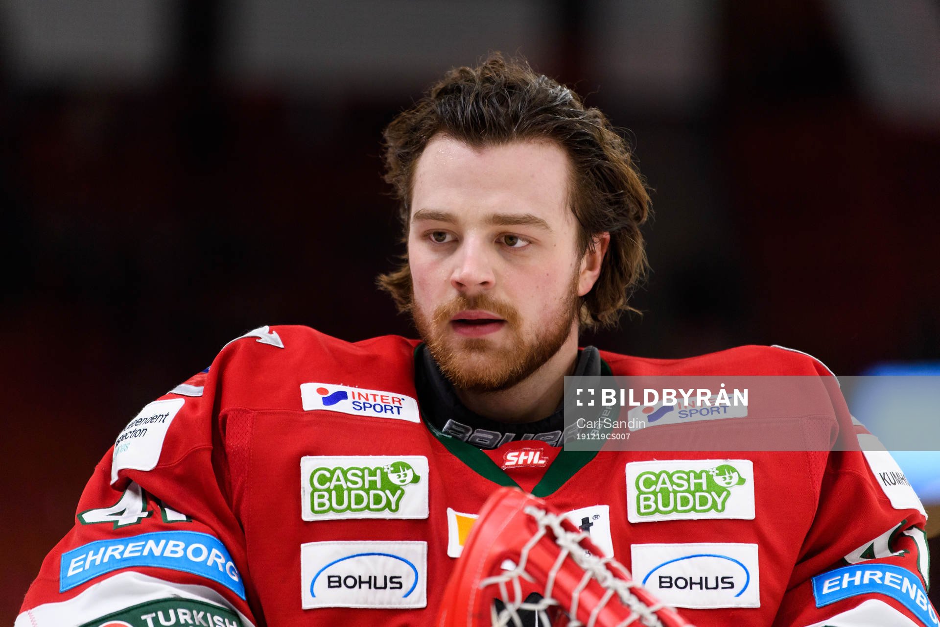 Frölundas målvakt Niklas Rubin innan ishockeymatchen i