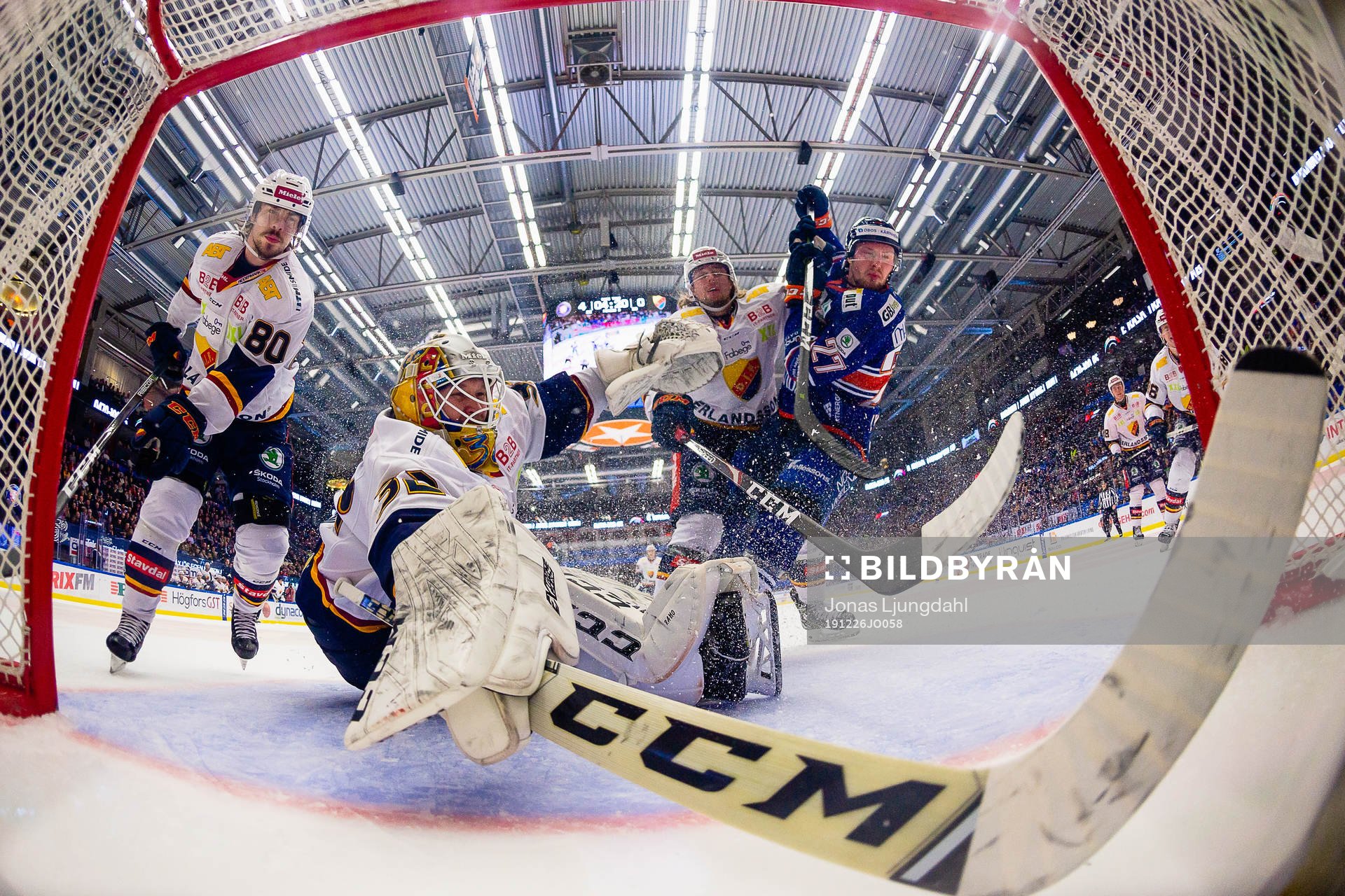 Djurgårdens Gustav Possler, målvakt Karri Rämö och