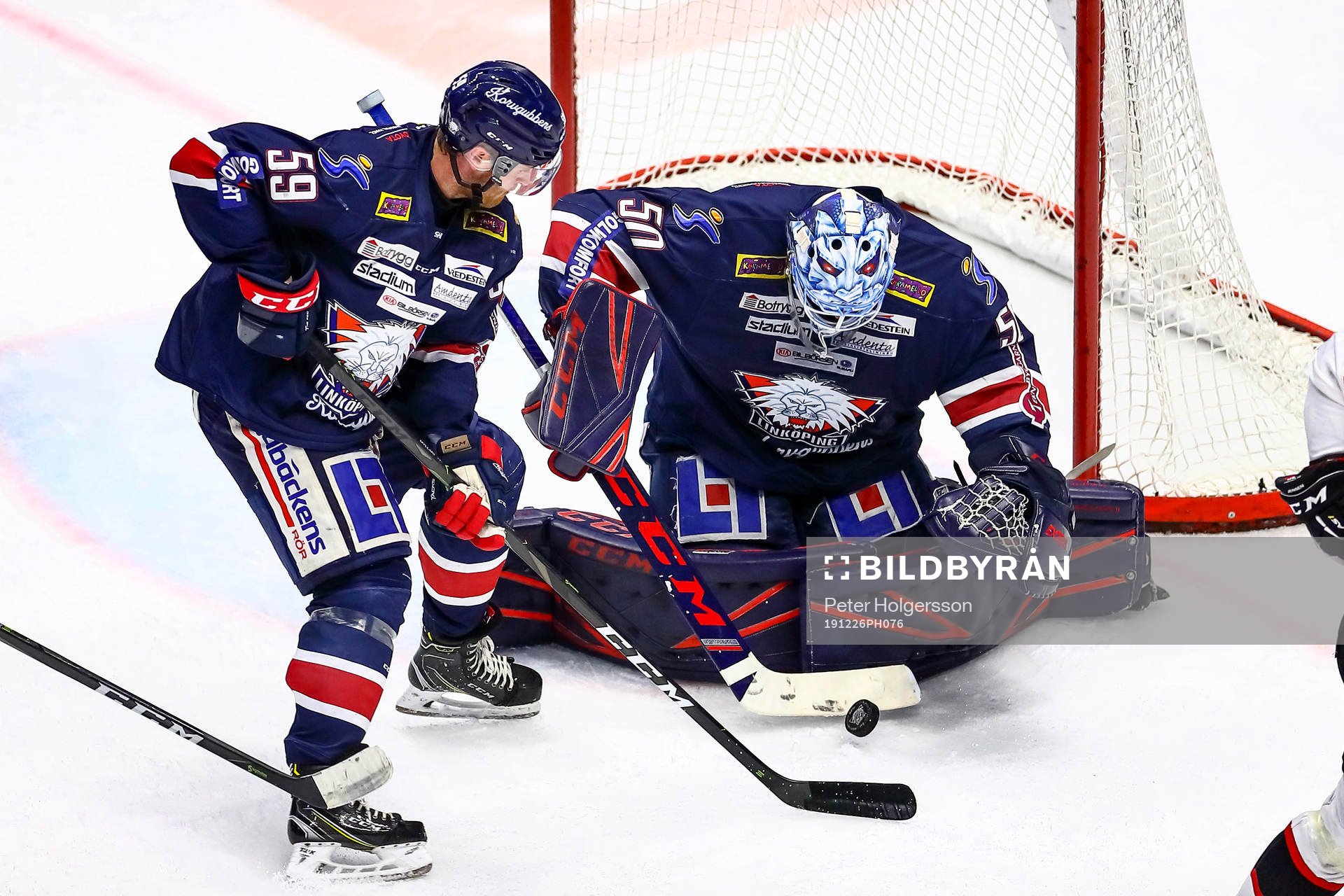 Linköpings Anton Mylläri och målvakt Jonas Gustavsson