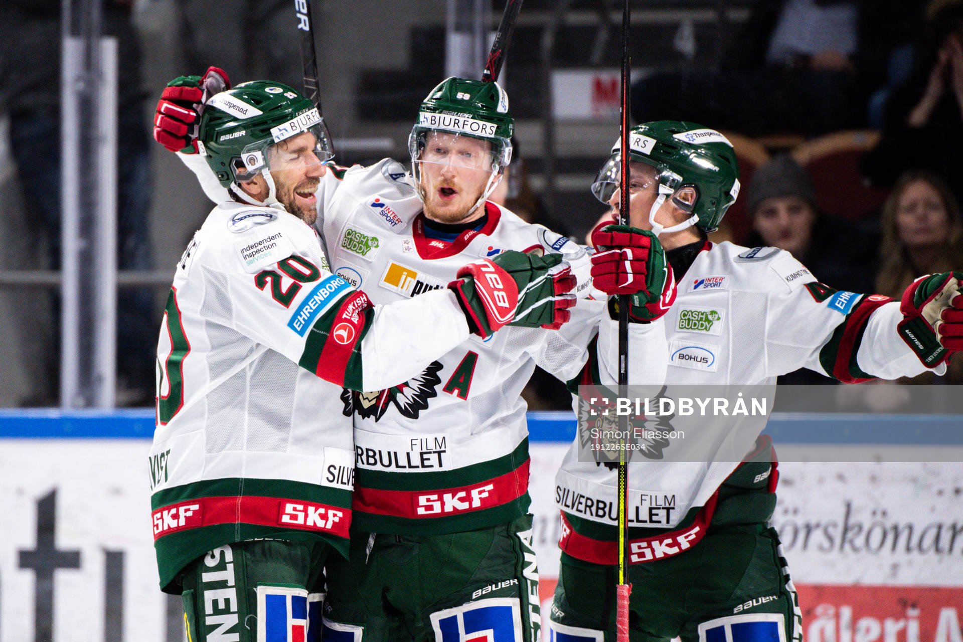 Frölundas Joel Lundqvist, Simon Hjalmarsson och Rhett