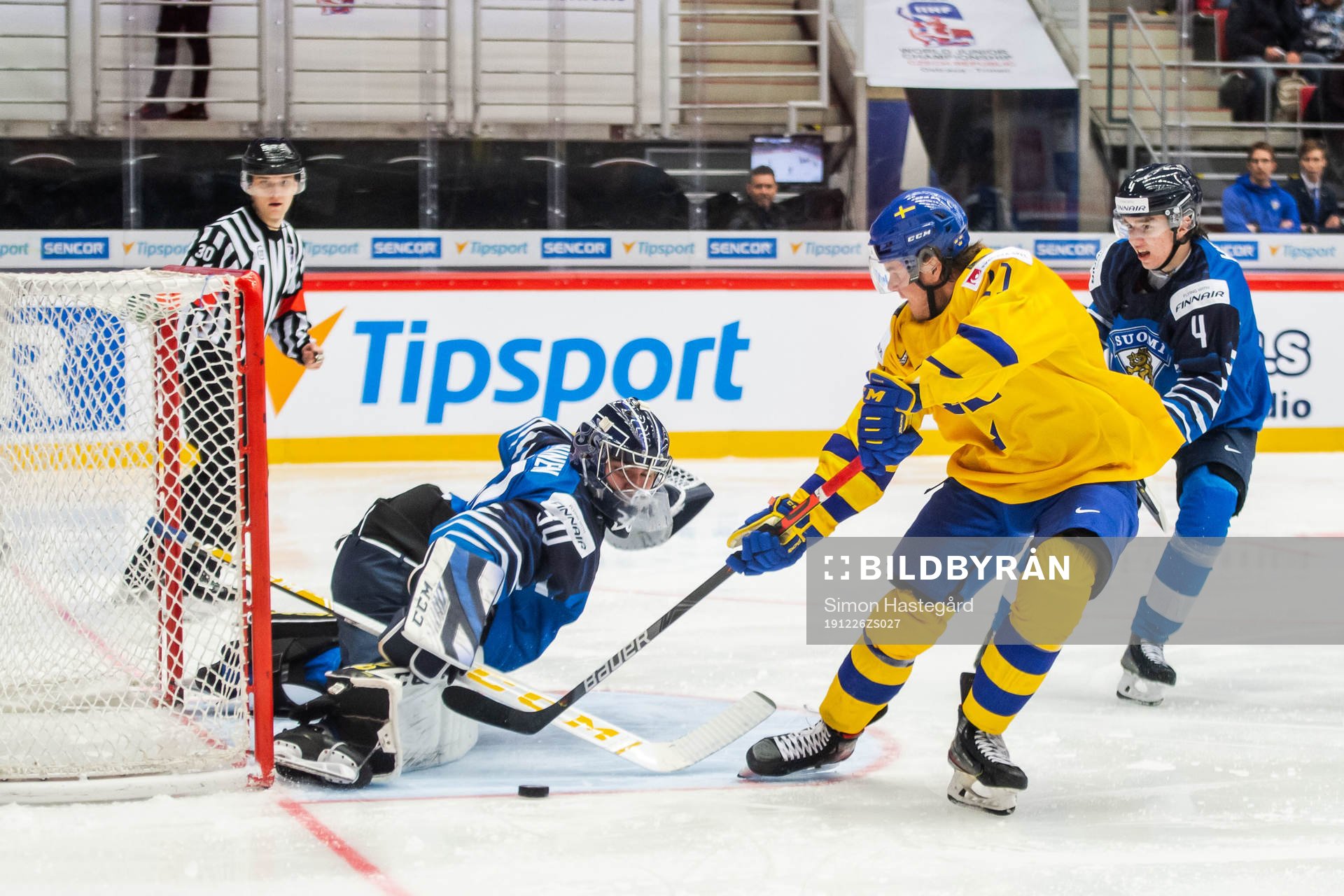 Samuel Fagemo of Sweden against goalkeeper Justus Annunen
