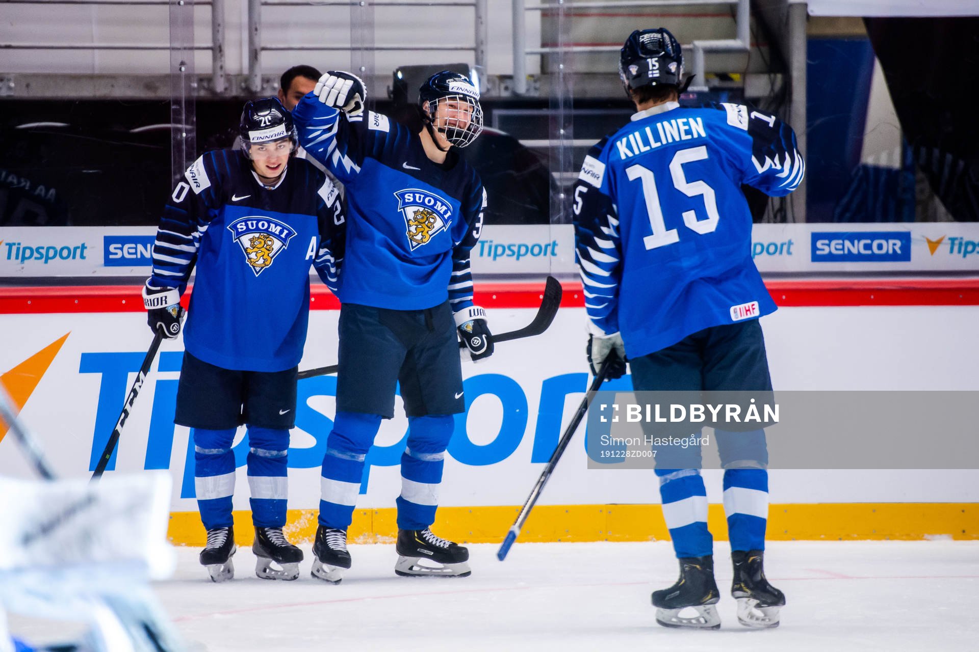 Matias Macceli, Aatu Räty and Lenni Killinen of Finland