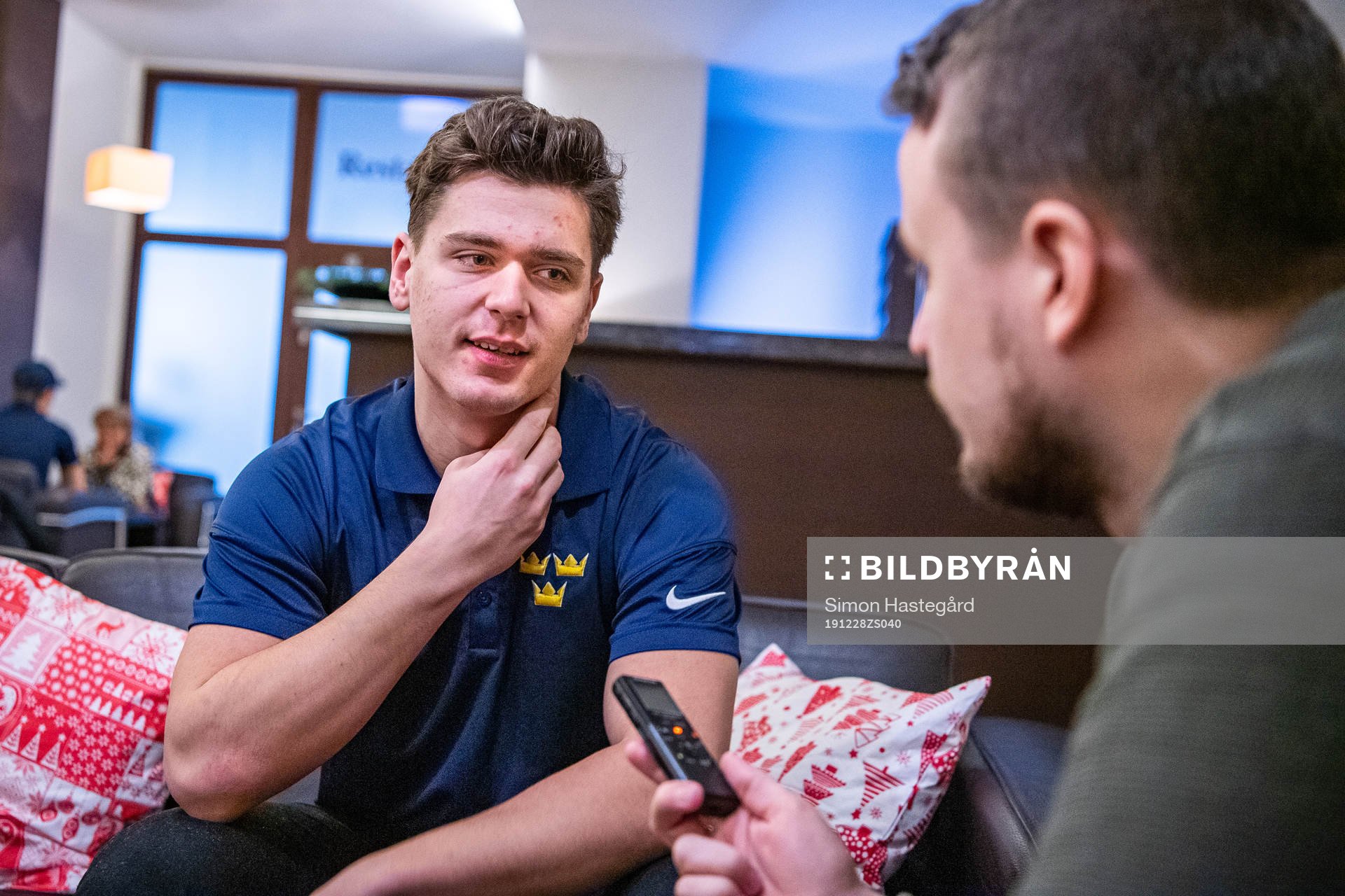 Nikola Pasic of Sweden is interviewed by the media at a