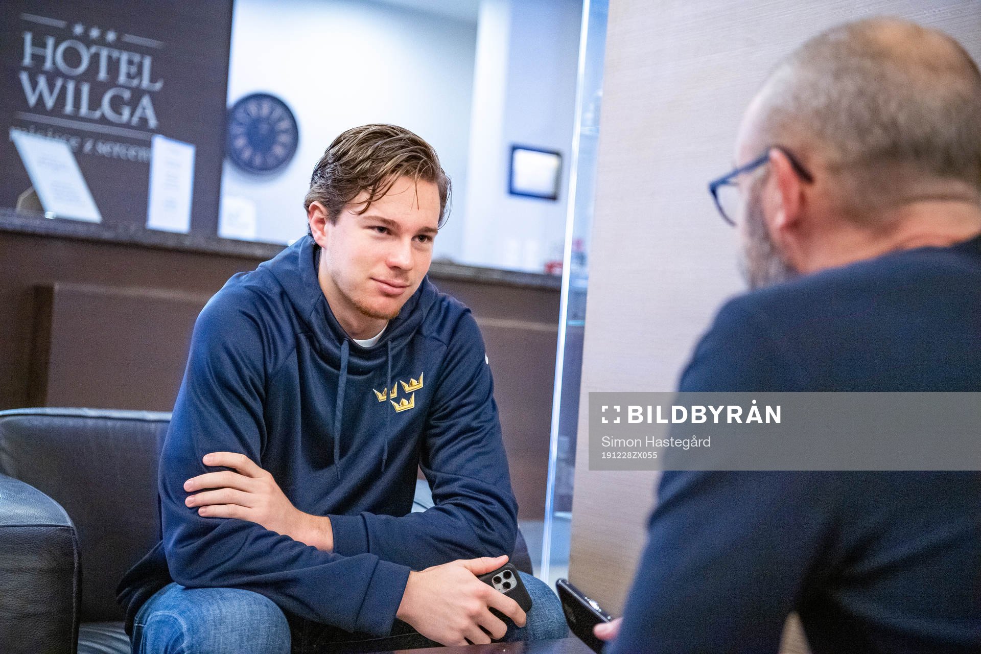 Goalkeeper Hugo Alnefelt of Sweden is interviewed by the