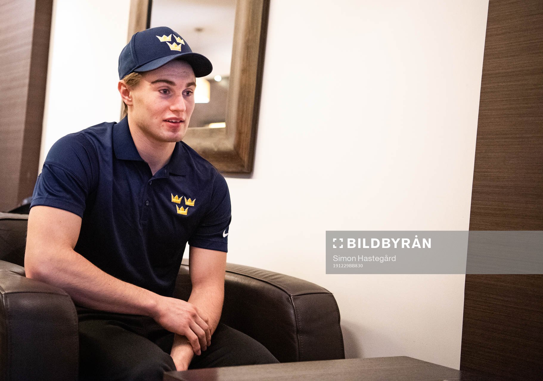 Nils Höglander of Sweden is interviewed by the media at a