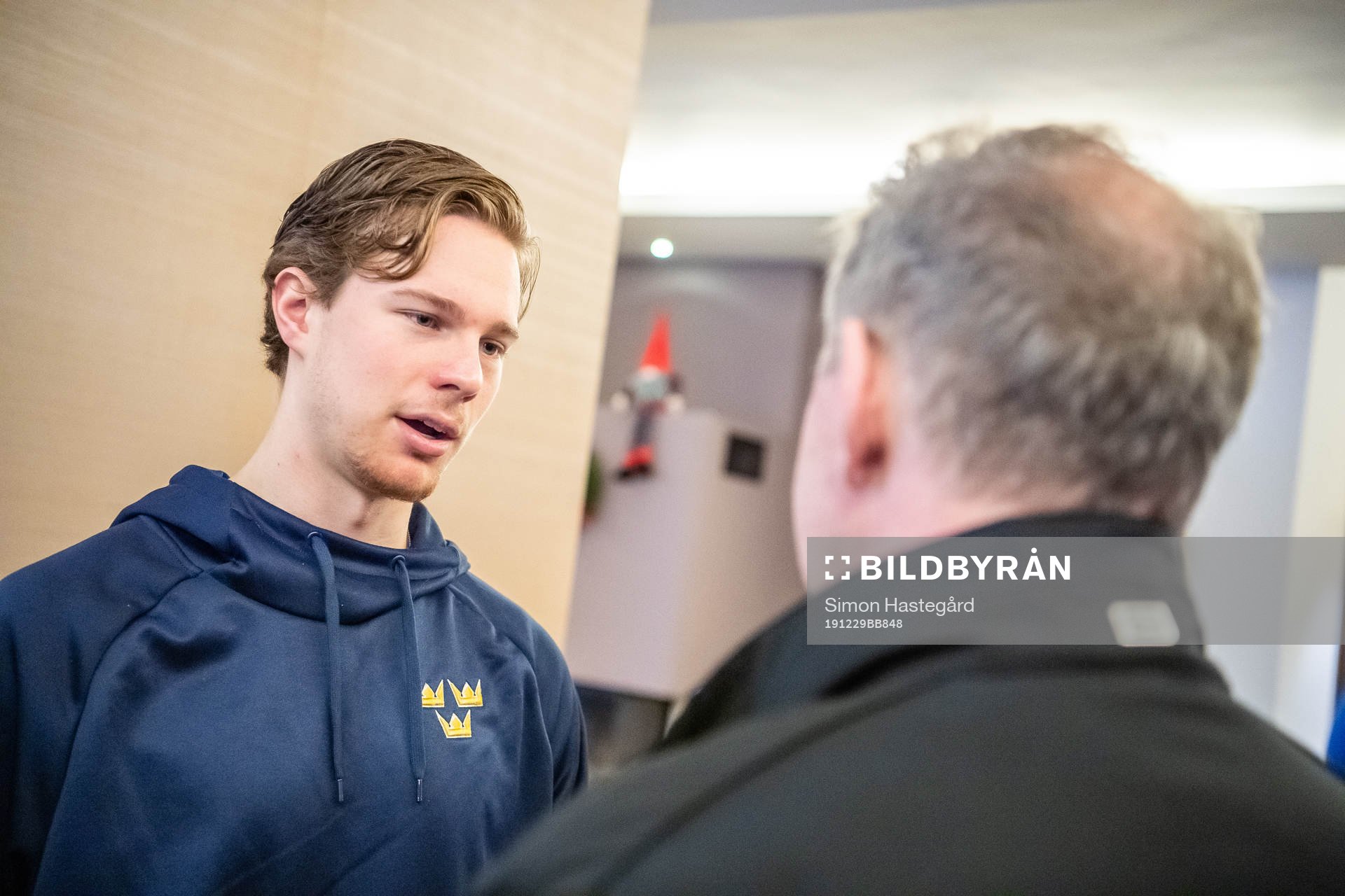 Goalkeeper Hugo Alnefelt of Sweden is interviewed by the