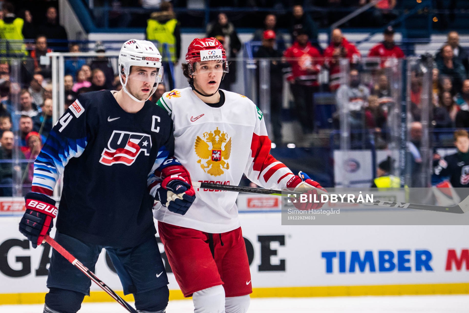 Mattias Samuelsson of USA and Dmitri Voronkov of Russia