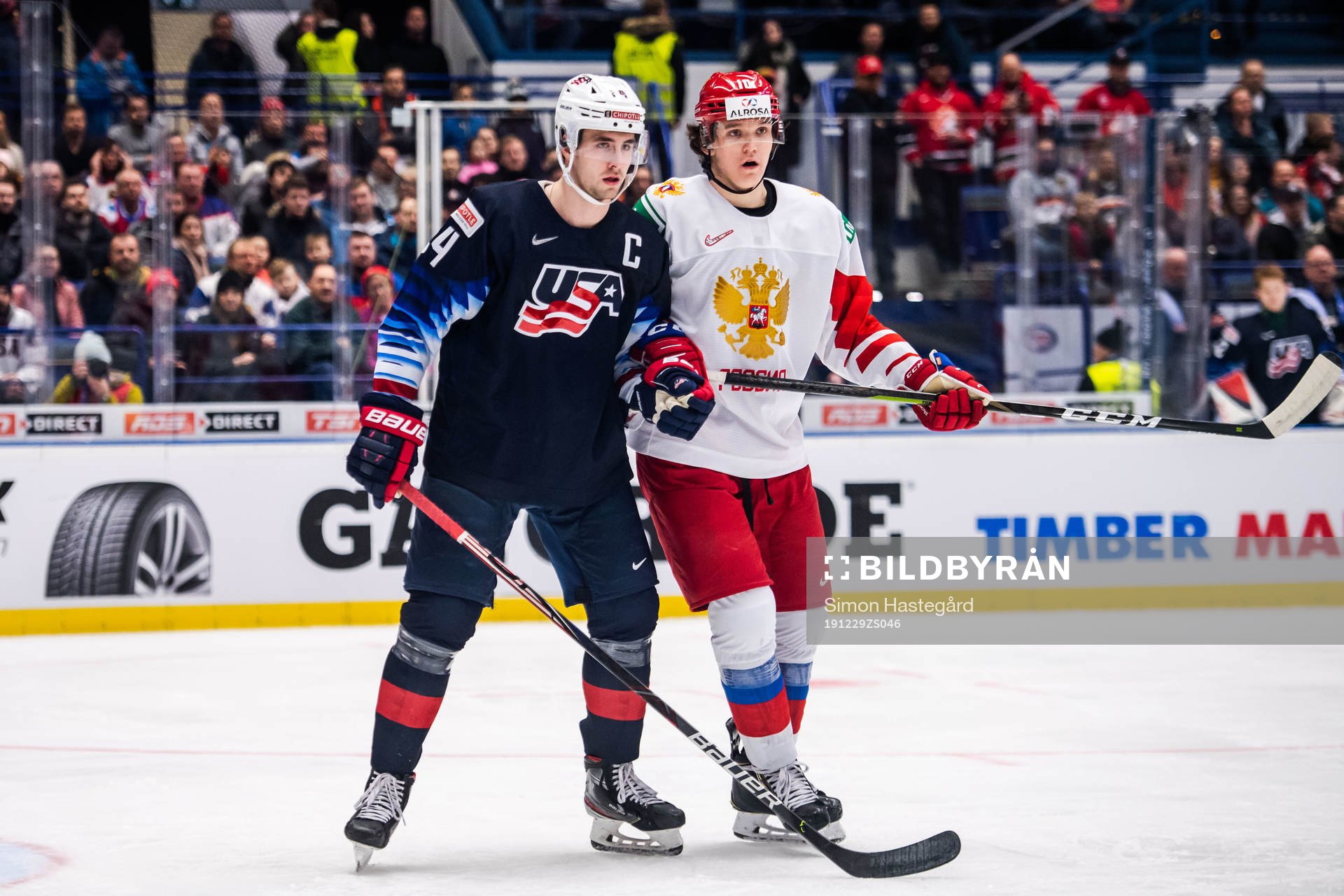 Mattias Samuelsson of USA and Dmitri Voronkov of Russia