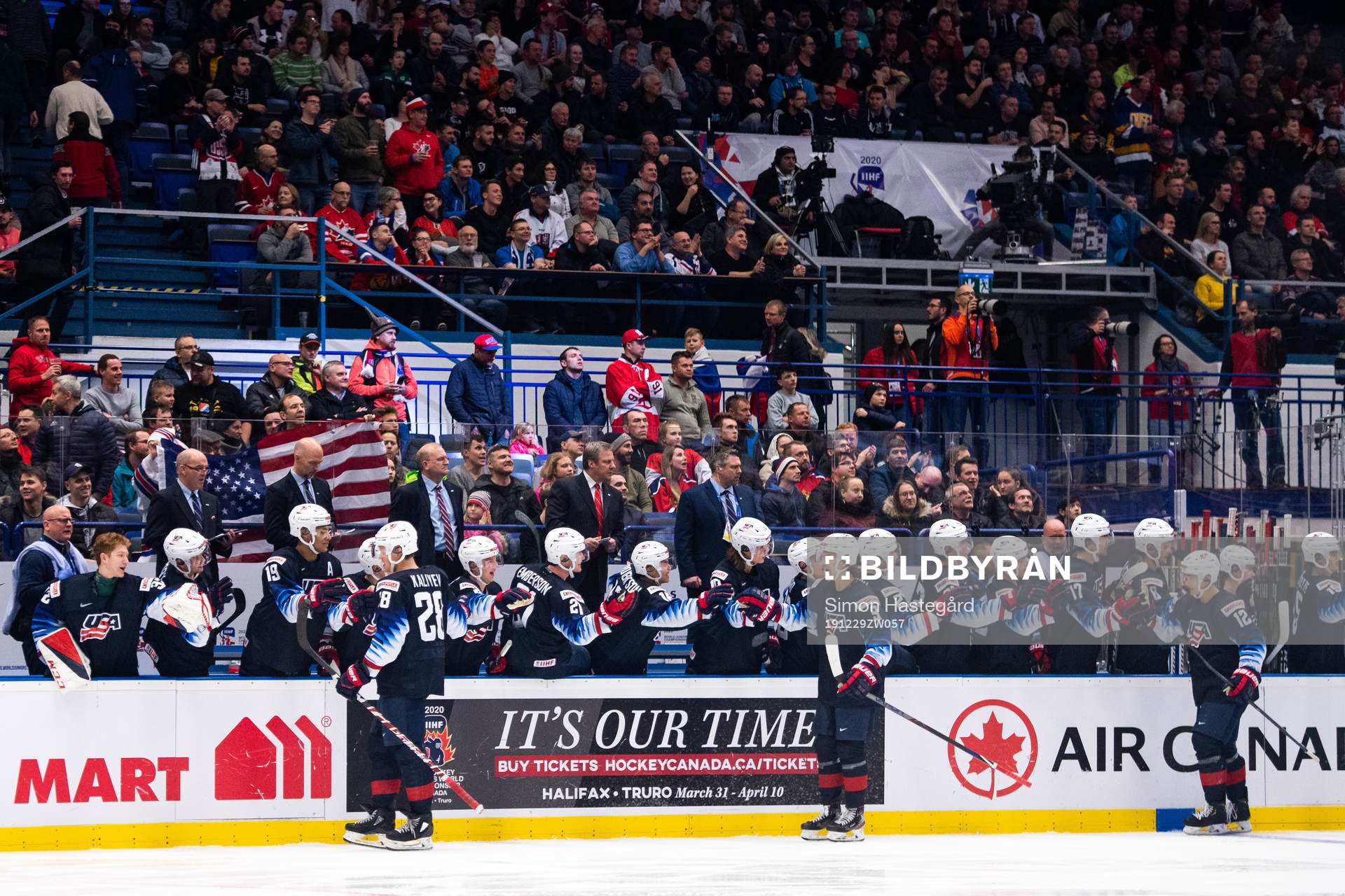 Arthur Kaliyev, Trevor Zegras and Jack Drury of USA
