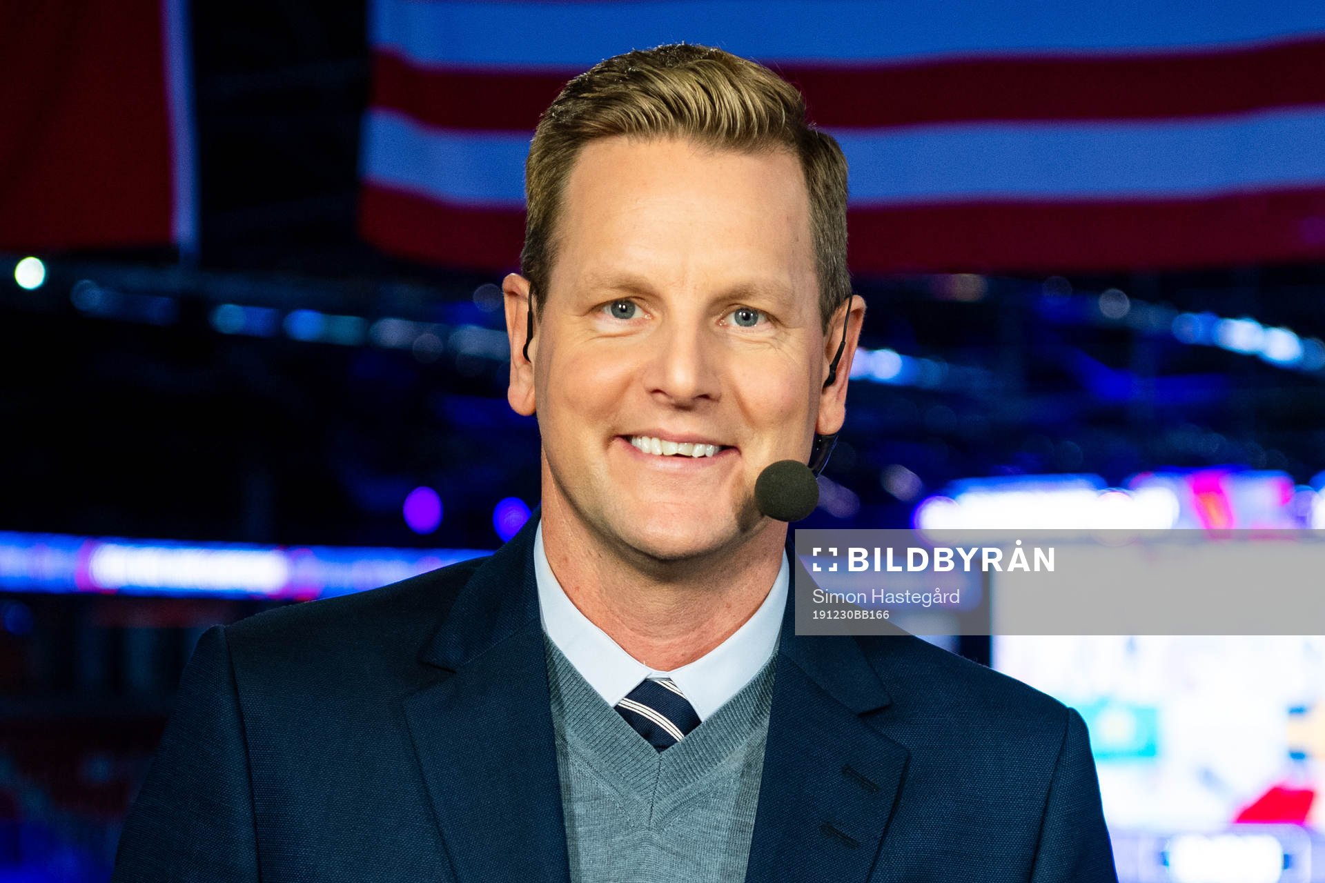 Niklas Jihde of Swedish broadcaster Viasat pose for a