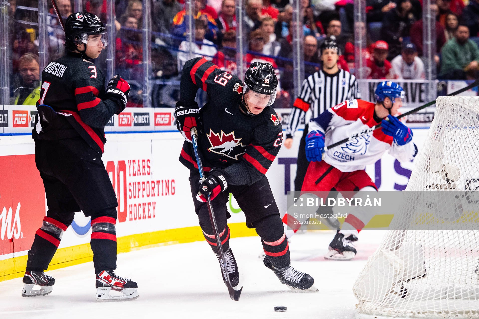 Calen Addison and Nolan Foote of Canada