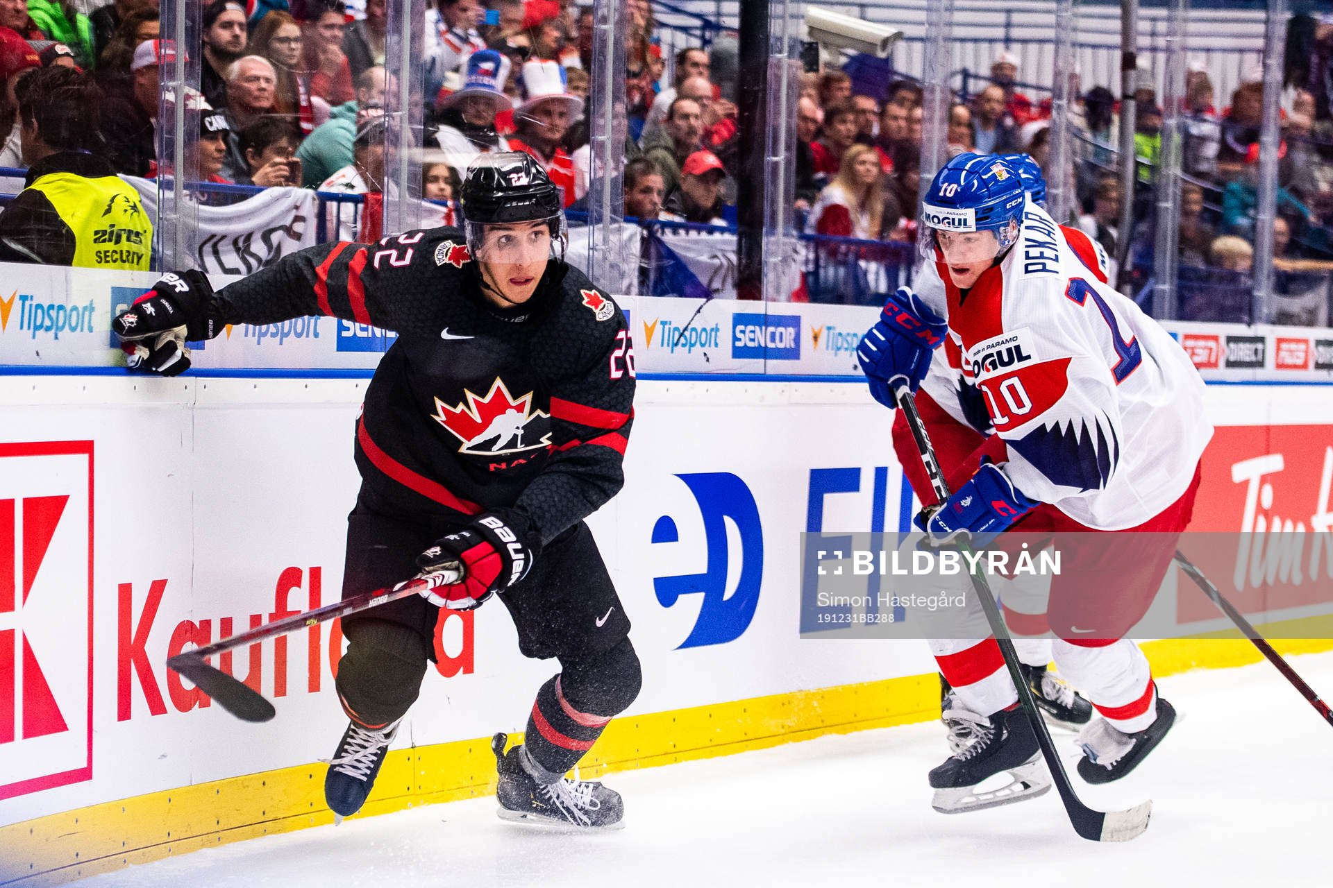 Dylan Cozens of Canada and Matej Pekar of Czech Republic