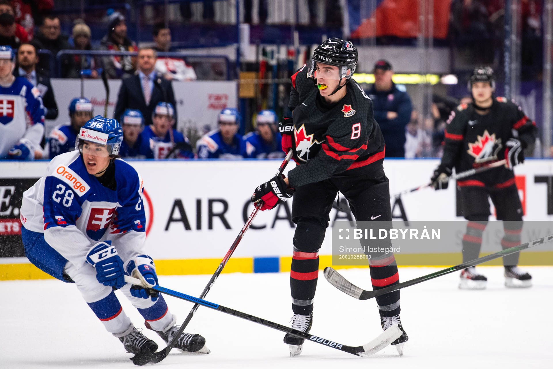Daniel Vladimir Tkac of Slovakia and Liam Foudy of Canada